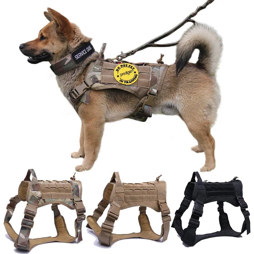 Nylon Tactical Dog Harness with Handle & Bungee Leash for Large Dogs - Evallys.com # #
