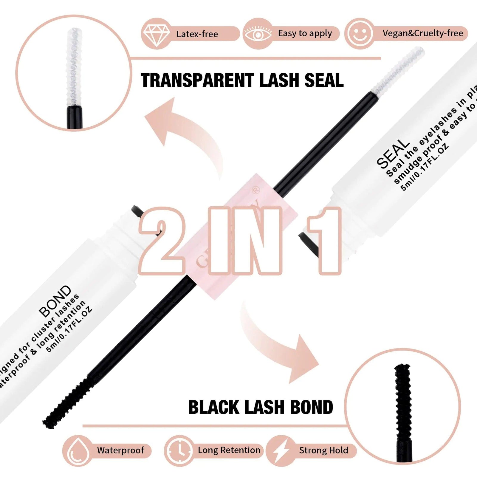 GEMERRY Lash Bond and Seal Cluster Lash Glue for Individual Lashes Long Retention 48-72 Hours Waterproof Individual Lash Glue for Lash Clusters DIY Eyelash Extensions Glue at Home 10ml BLACK BOND+CLEAR SEAL - Evallys.com # #