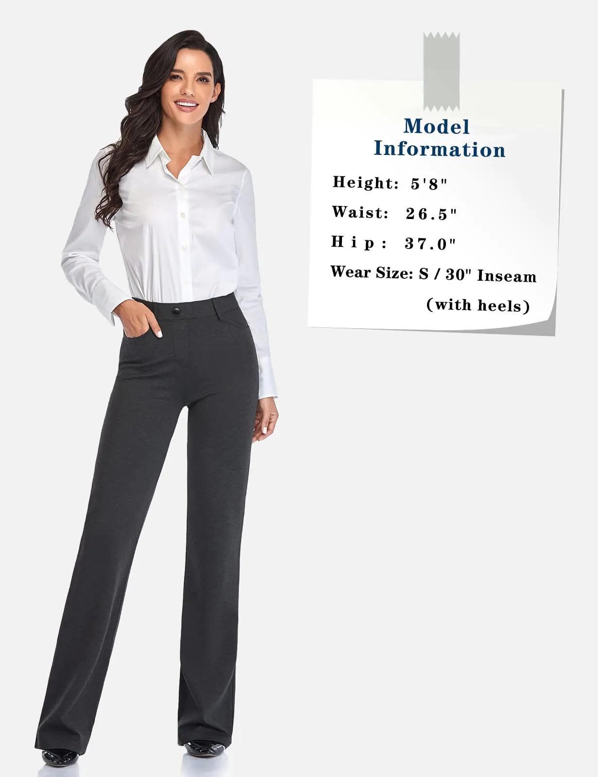 Tapata Women's 28''/30''/32''/34'' Stretchy Bootcut Dress Pants with Pockets Tall, Petite, Regular for Office Work Business Large Long Charcoal - Evallys.com # #