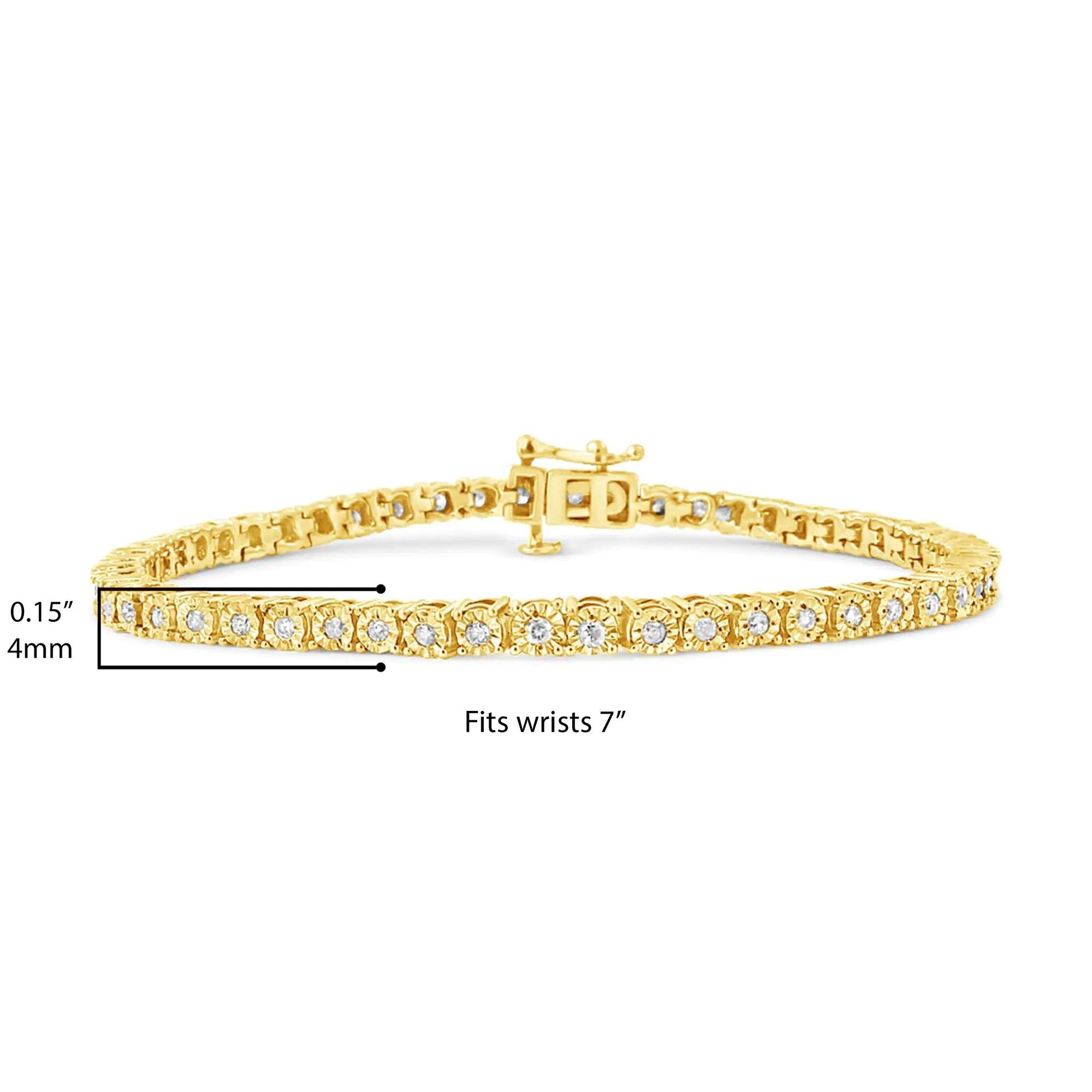 .925 Sterling Silver 1.0 Cttw Miracle-Set Diamond Round Faceted Bezel Tennis Bracelet (I-J Color, I3 Clarity) - Evallys.com