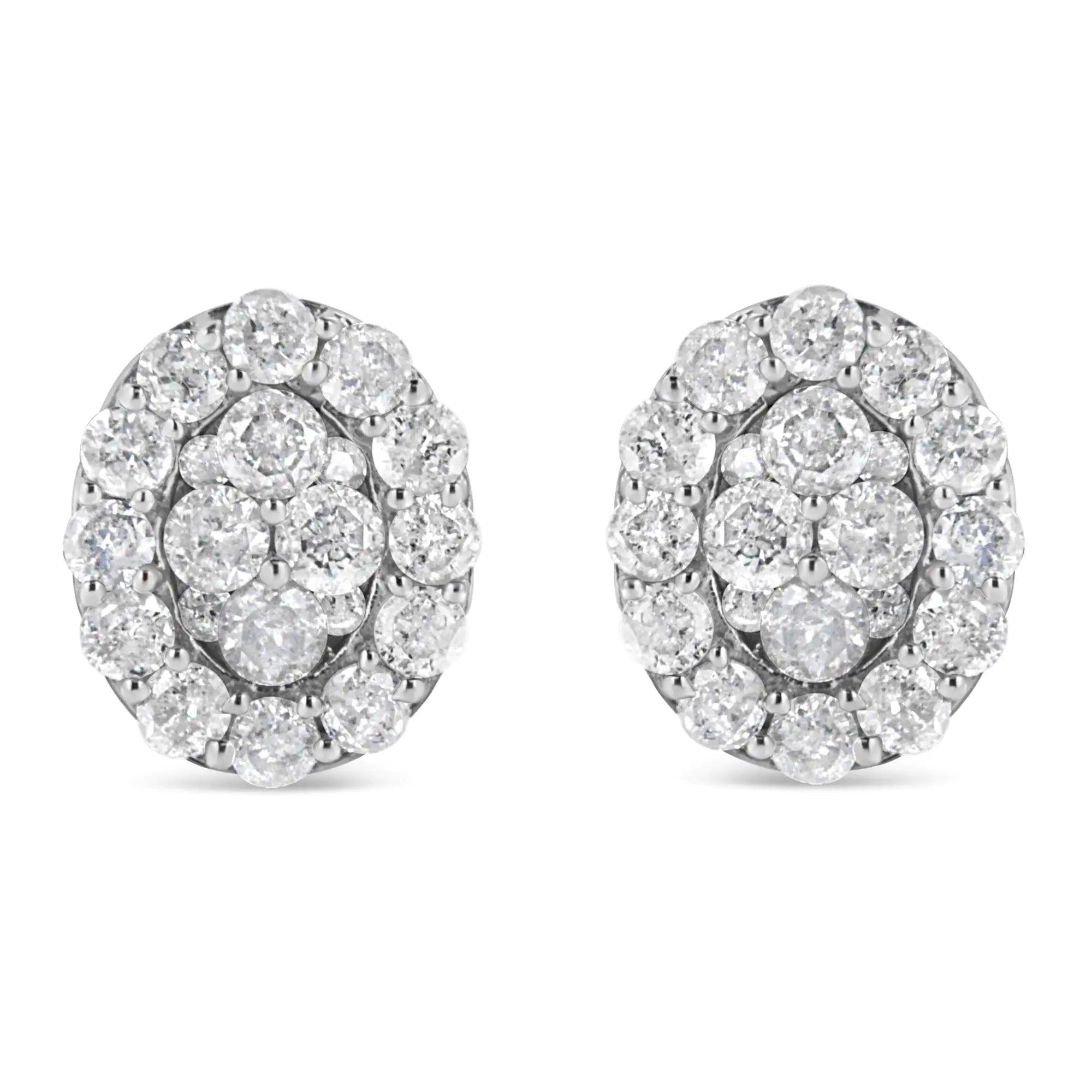 .925 Sterling Silver 1 1/2 Cttw Round-Cut Diamond Oval Shaped Stud Earrings (I-J Color, I3 Clarity) - Evallys.com # #