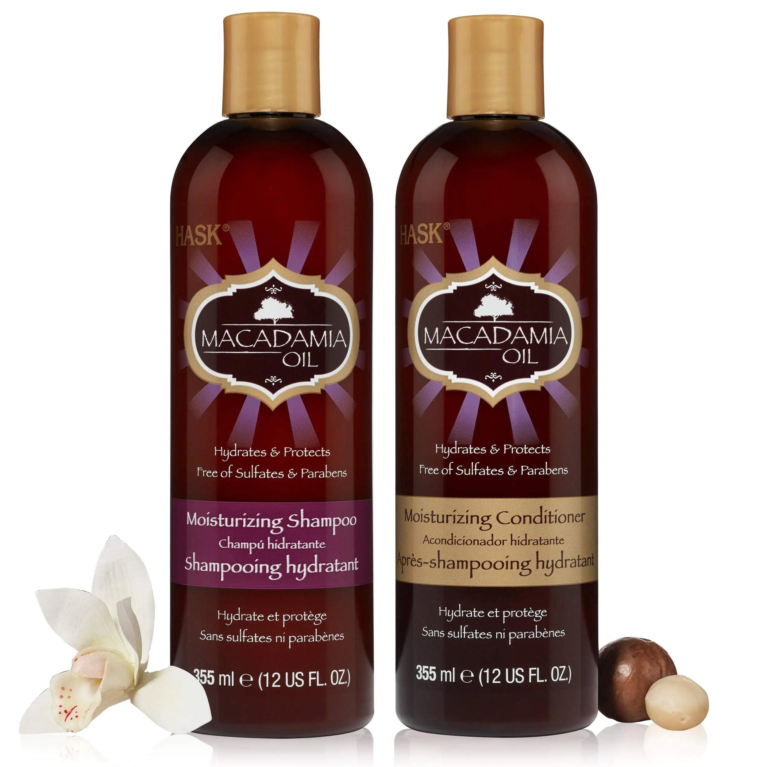 HASK MACADAMIA OIL Moisturizing Shampoo + Conditioner Set for All Hair Types, Color Safe, Gluten-Free, Sulfate-Free, Paraben-Free, Cruelty-Free - 1 Shampoo and 1 Conditioner - Evallys.com # #