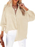 Women's Smocked Cuffed Striped Boyfriend Shirt with Pocket Casual Collar Long Sleeve Blouse Tops for Pocket Shirred 3X-Large Light Khaki - Evallys.com # #