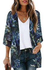 Women's Floral Print Puff Sleeve Kimono Cardigan Loose Cover Up Casual Blouse Tops Small Orange Black - Evallys.com