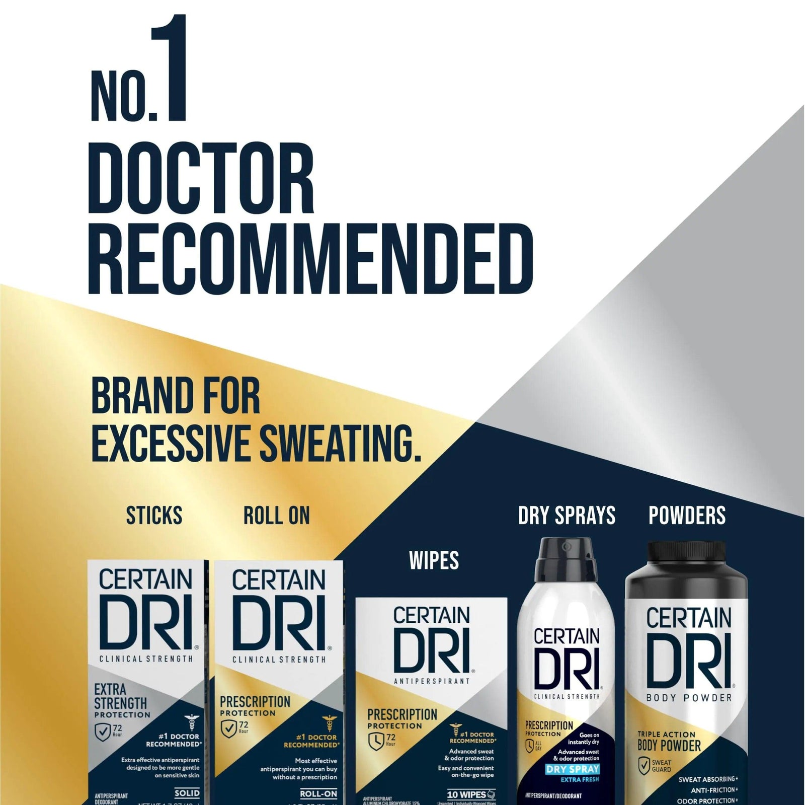 Certain Dri Extra Strength Clinical Antiperspirant Solid Deodorant, Hyperhidrosis Treatment for Men & Women, Long-Lasting 72hr Protection, Effective Sweat Control, Powder Fresh Scent, 1.7oz, 3 Pack 1.7 Ounce (Pack of 3) - Evallys.com # #