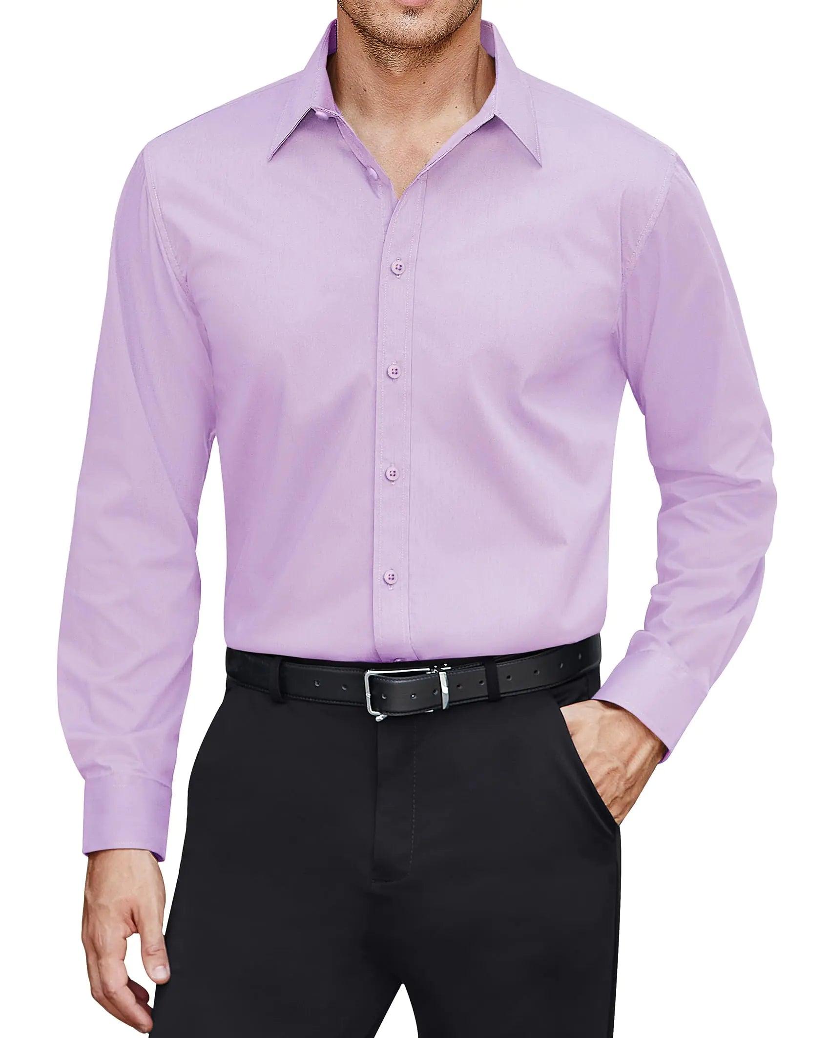 J.VER Men's Dress Shirts Stretch Stain Shield Long Sleeve Solid Formal Shirt Business Casual Button Down Shirts XX-Large Light Purple - Evallys.com # #