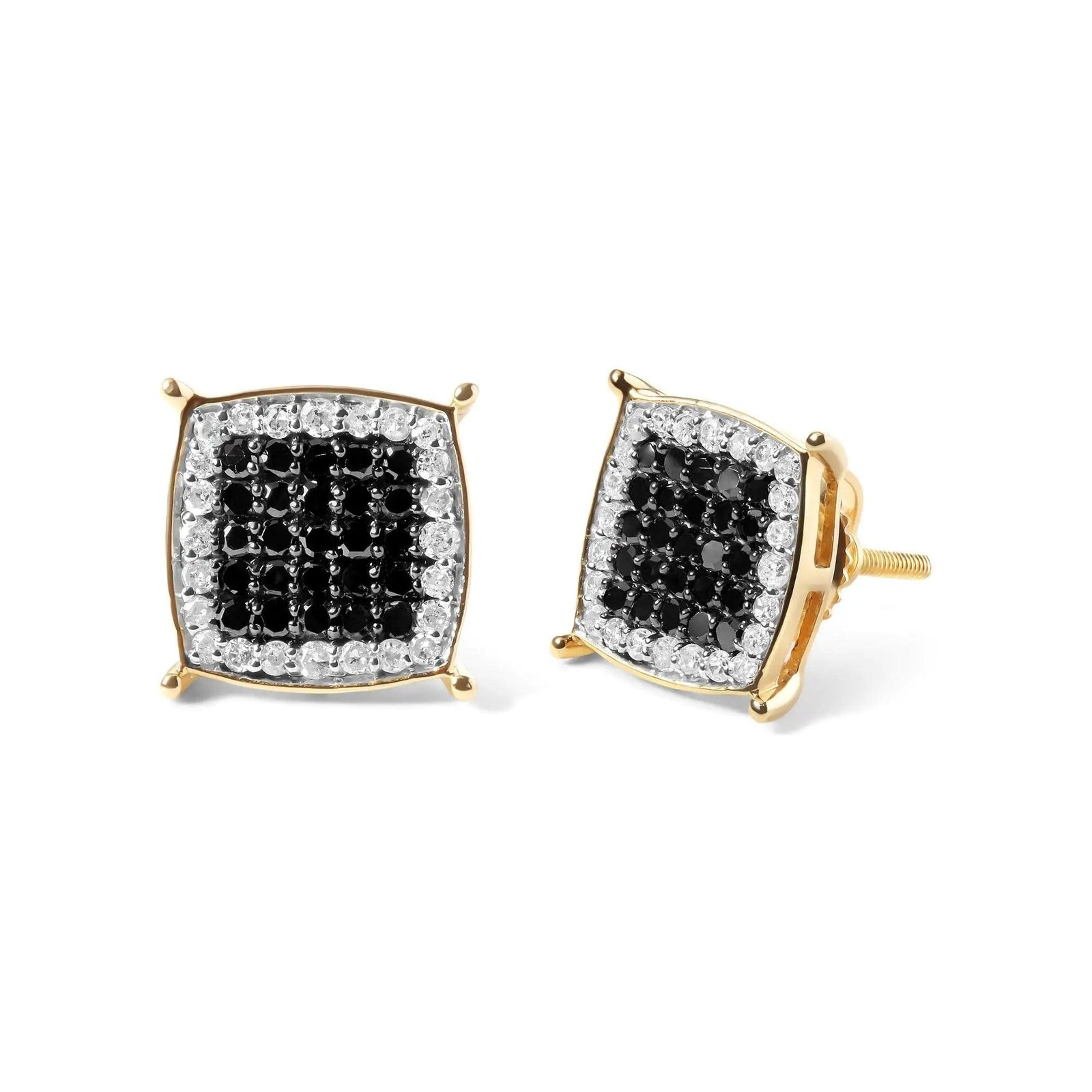 Men's 10K Yellow Gold 1/2 Cttw White and Black Treated Diamond Earring (Black / I-J Color, I2-I3 Clarity) - Evallys.com # #