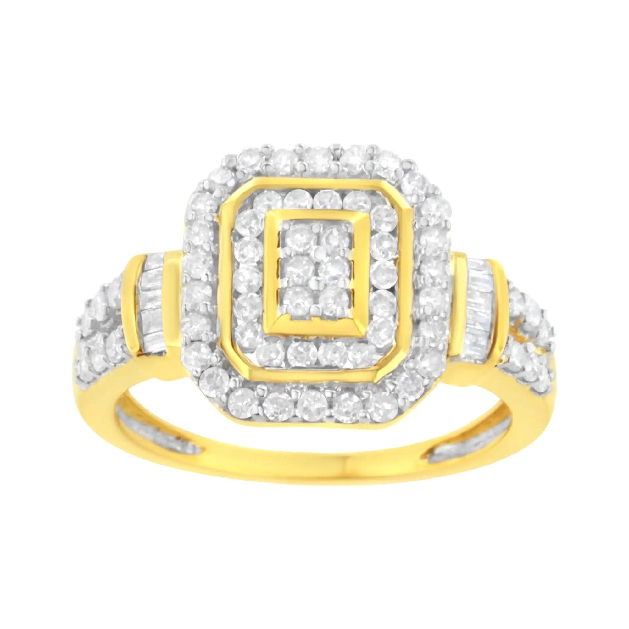 10K Yellow Gold Plated .925 Sterling Silver 3/4 Cttw Diamond Cluster Ring (I-J color, I1-I2 Clarity) - Evallys.com # #