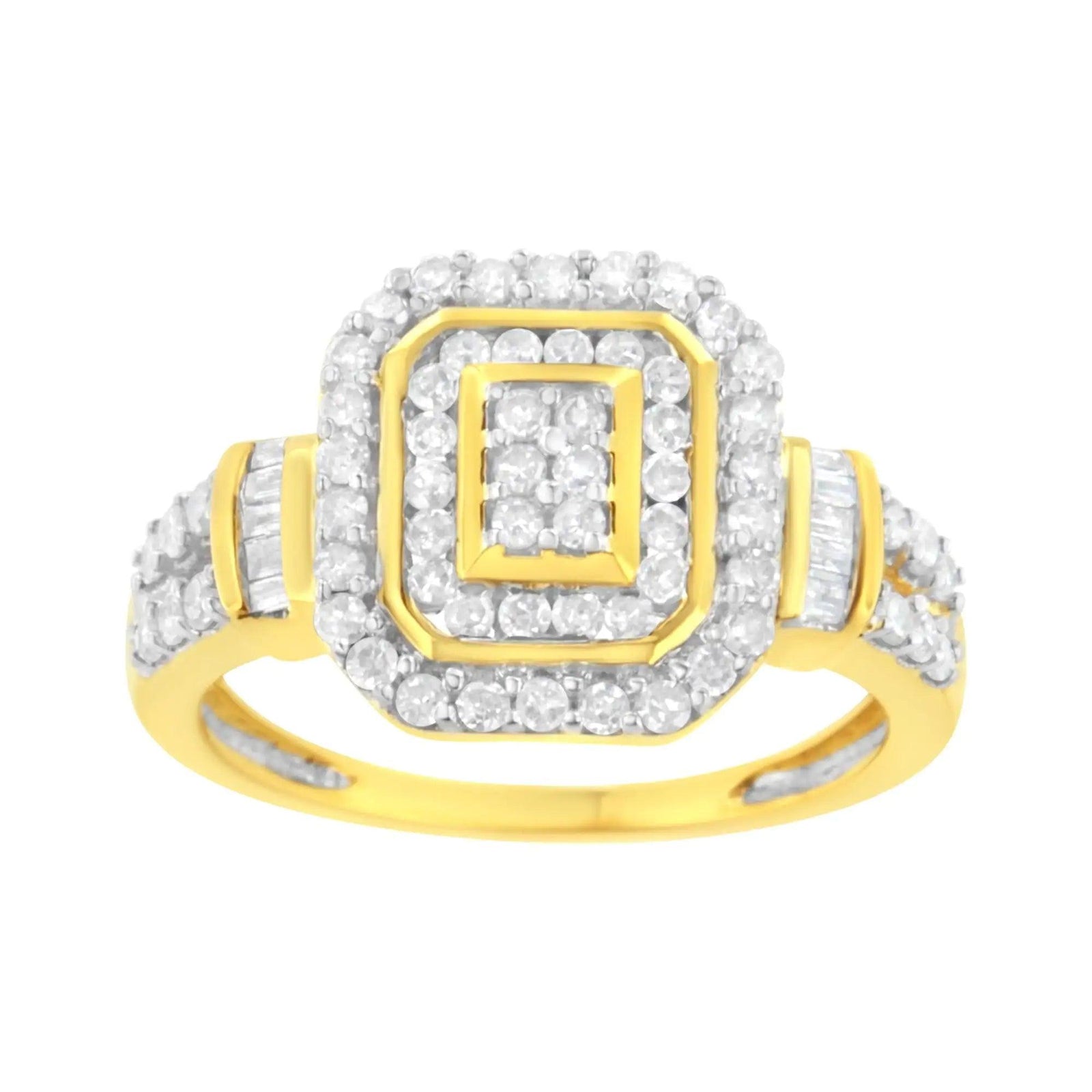 10K Yellow Gold Plated .925 Sterling Silver 3/4 Cttw Diamond Cluster Ring (I-J color, I1-I2 Clarity) - Evallys.com # #