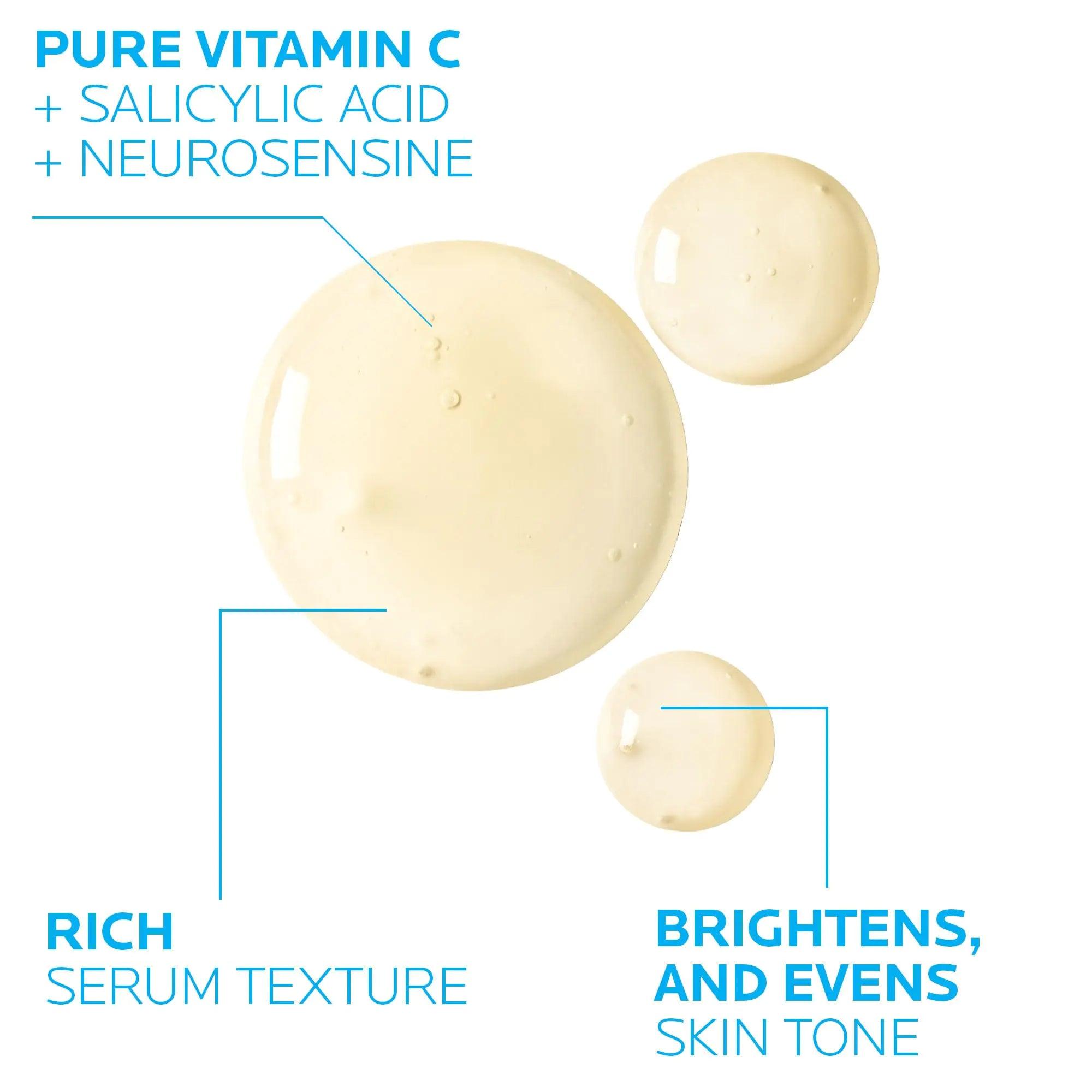 La Roche-Posay Pure Vitamin C Face Serum with Hyaluronic Acid & Salicylic Acid, Anti Aging Face Serum for Wrinkles & Uneven Skin Texture to Visibly Brighten & Smooth. Suitable for Sensitive Skin - Evallys.com # #