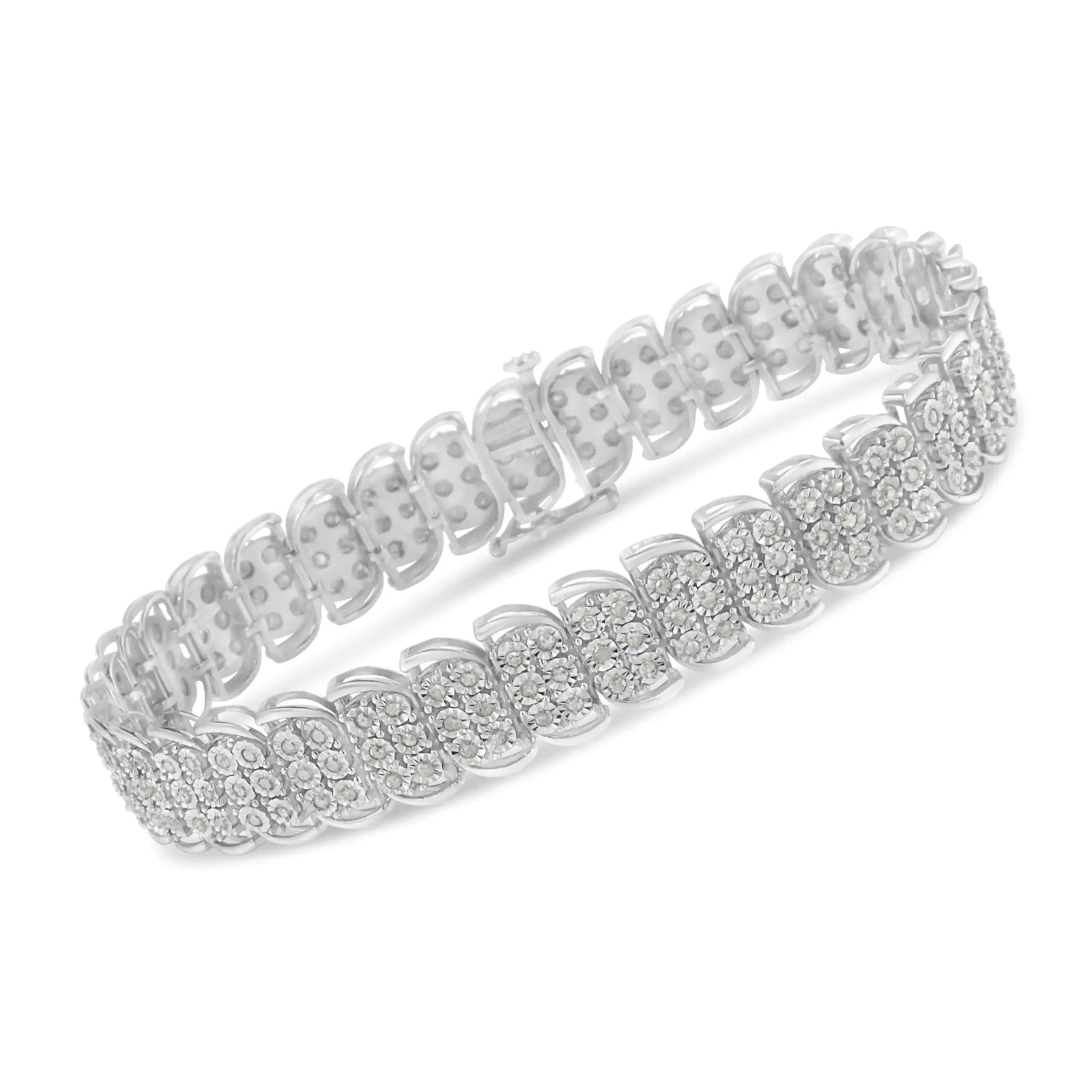 .925 Sterling-Silver 2.0 Cttw Miracle Set Diamond 3 Row S Curve Line Tennis Bracelet (I-J Color, I3 Clarity) -7.25