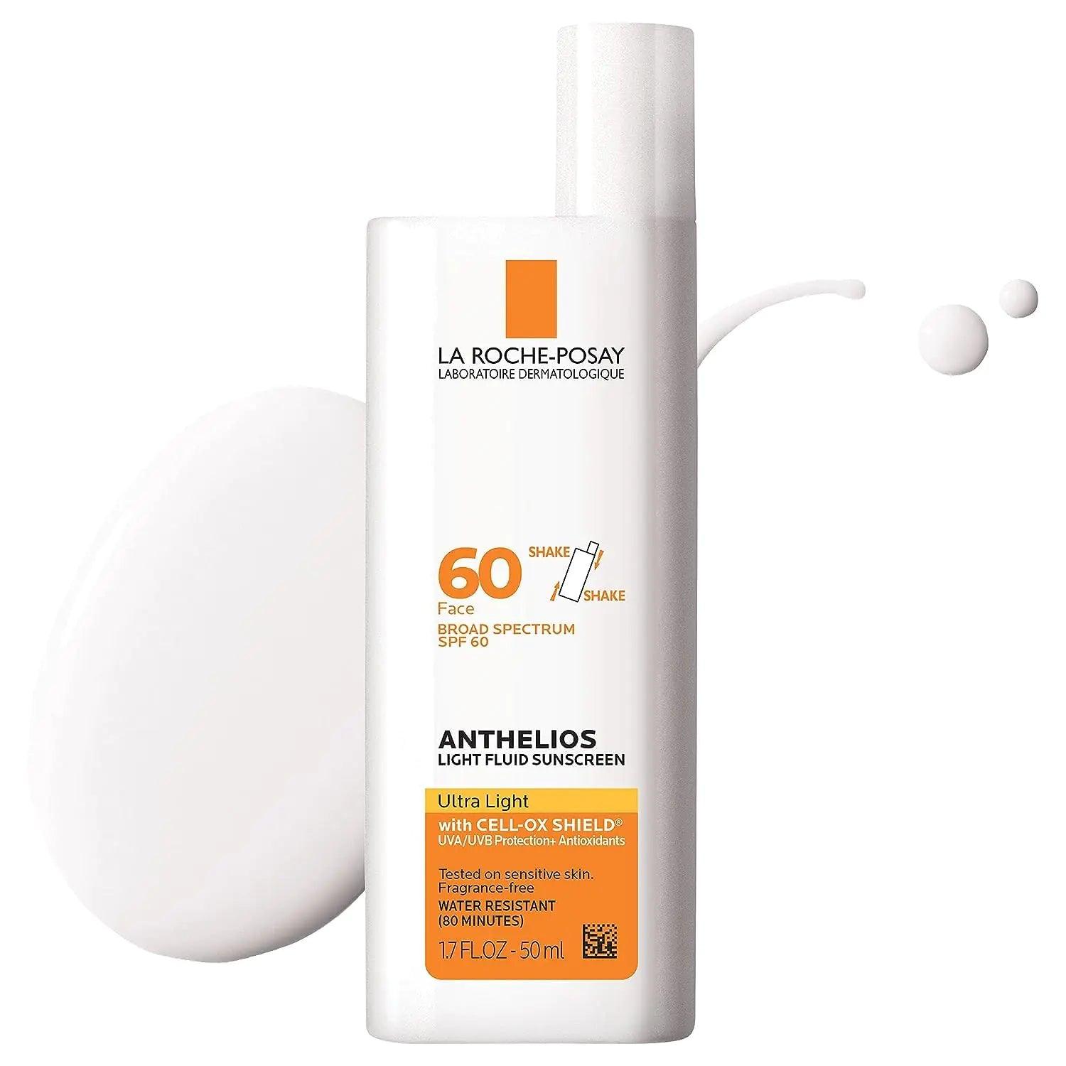 La Roche-Posay Anthelios Light Fluid Facial Sunscreen SPF 60 | Lightweight Sunscreen For Face | Fluid Texture | Broad Spectrum SPF + Antioxidants | Oil Free & Oxybenzone Free | Travel Size 1.7 Fl. Oz. - Evallys.com # #