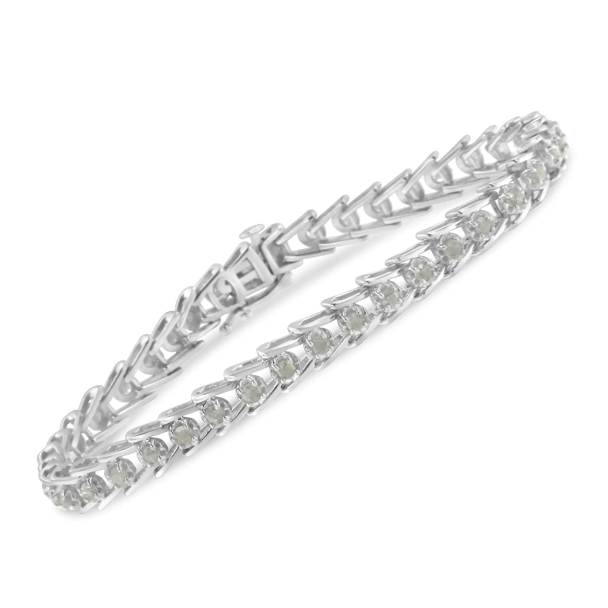 .925 Sterling Silver 2.0 Cttw Diamond Fan Link Tennis Bracelet (I-J Color, I3 Clarity) - 7” - Evallys.com # #