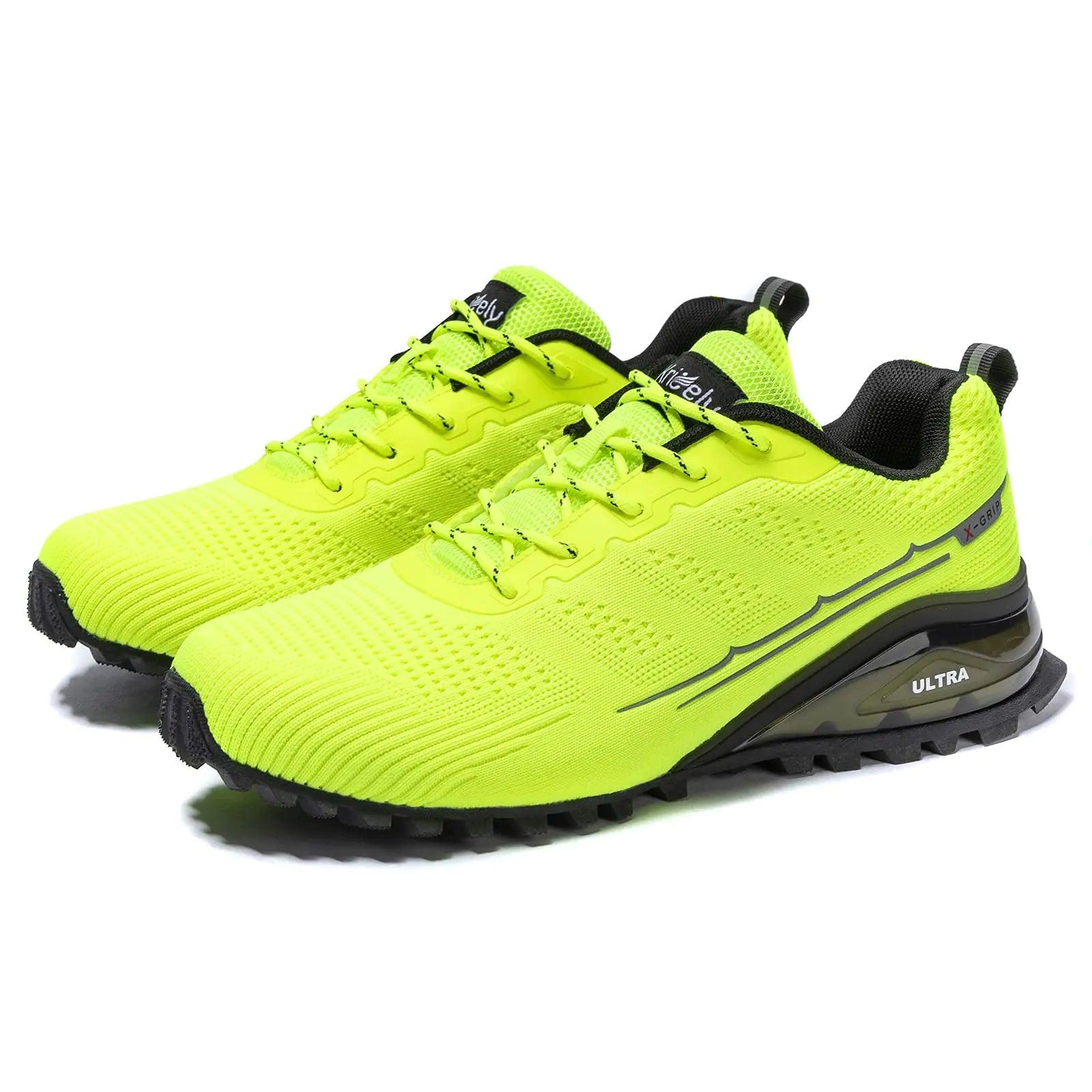 Kricely Men's Trail Running Shoes Fashion Walking Hiking Sneakers for Men Tennis Cross Training Shoe Outdoor Snearker Mens Casual Workout Footwear 7.5 Fluorescent Green - Evallys.com # #