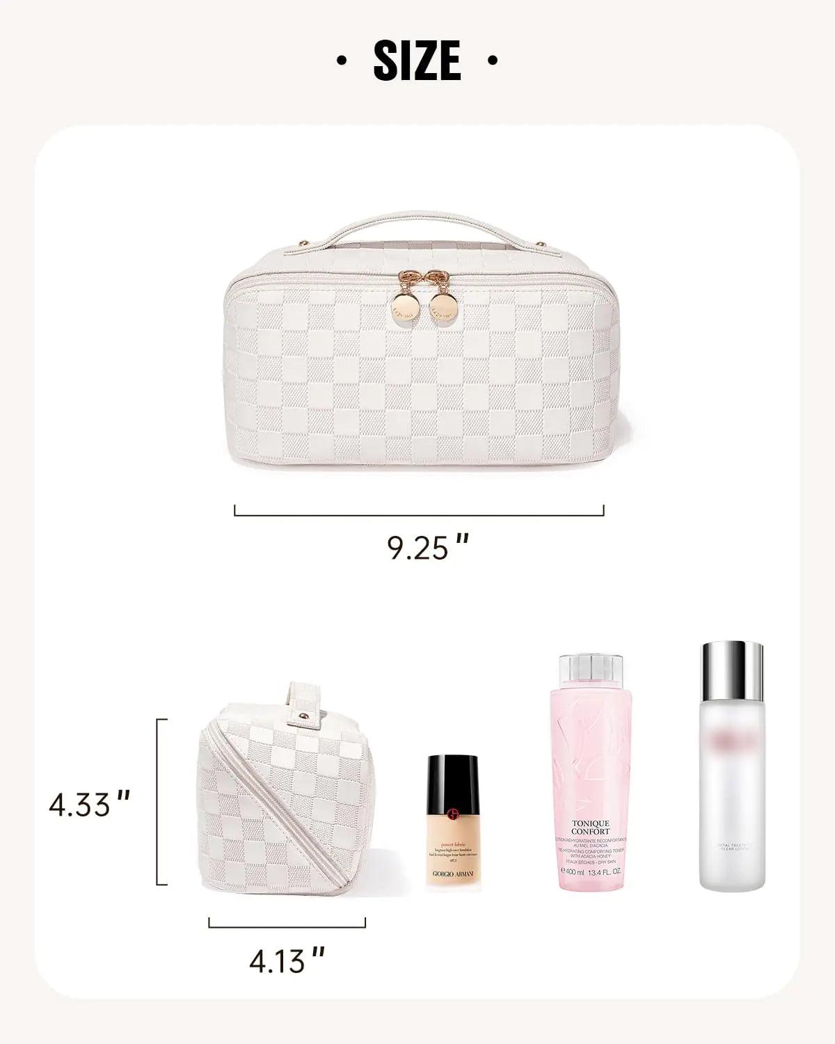 EACHY Travel Makeup Bag,Large Capacity Cosmetic Bags for Women,Waterproof Portable Pouch Open Flat Toiletry Bag Make up Organizer with Divider and Handle Medium BA-White - Evallys.com # #