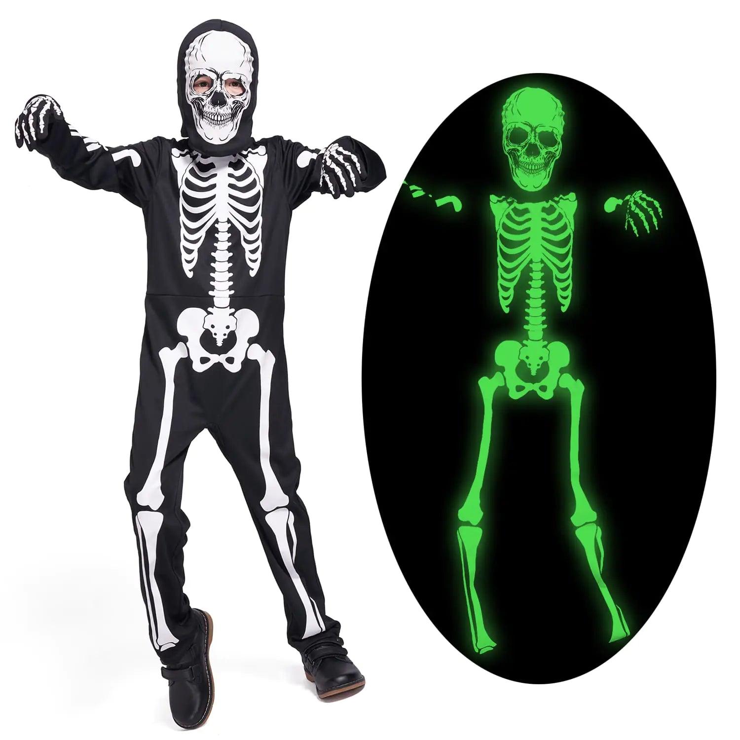 Sincere Party Kids Skeleton Costume Glow in the Dark Skeletons Halloween Skeleton Costumes for Boys and Girls 7-9years White Gid Skeleton - Evallys.com # #