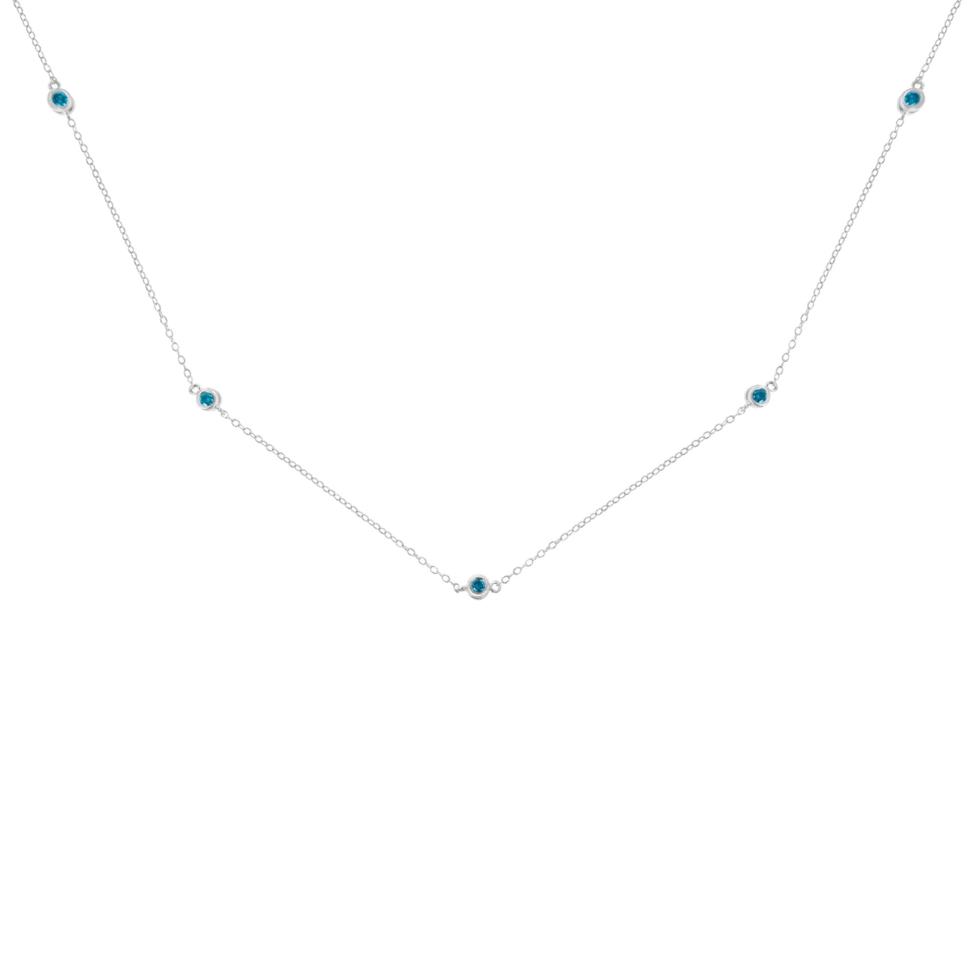 .925 Sterling Silver 1/2 Cttw Treated Fancy Blue Diamond Station Necklace (I2-I3 Clarity) - 18” - Evallys.com # #