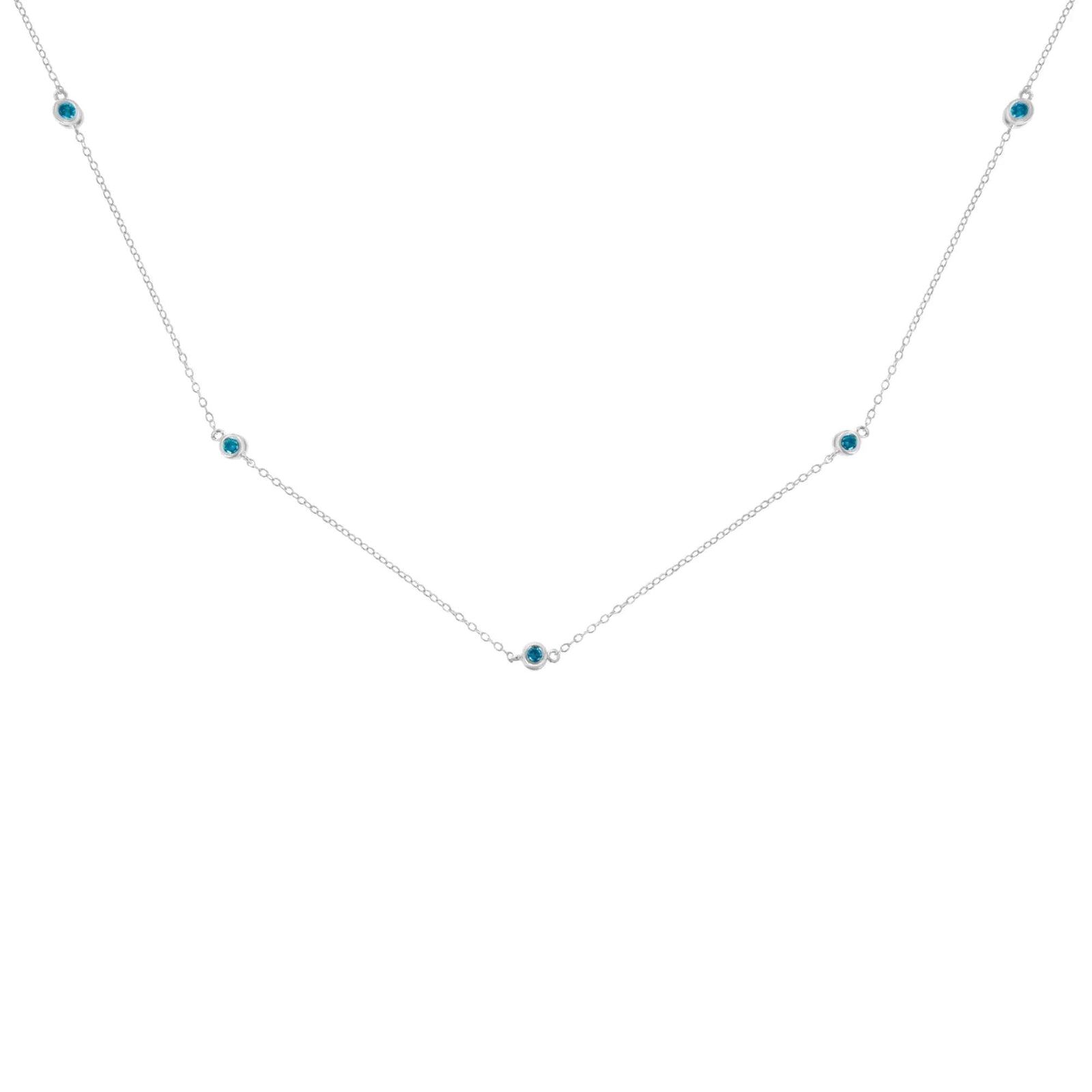 .925 Sterling Silver 1/2 Cttw Treated Fancy Blue Diamond Station Necklace (I2-I3 Clarity) - 18” - Evallys.com # #