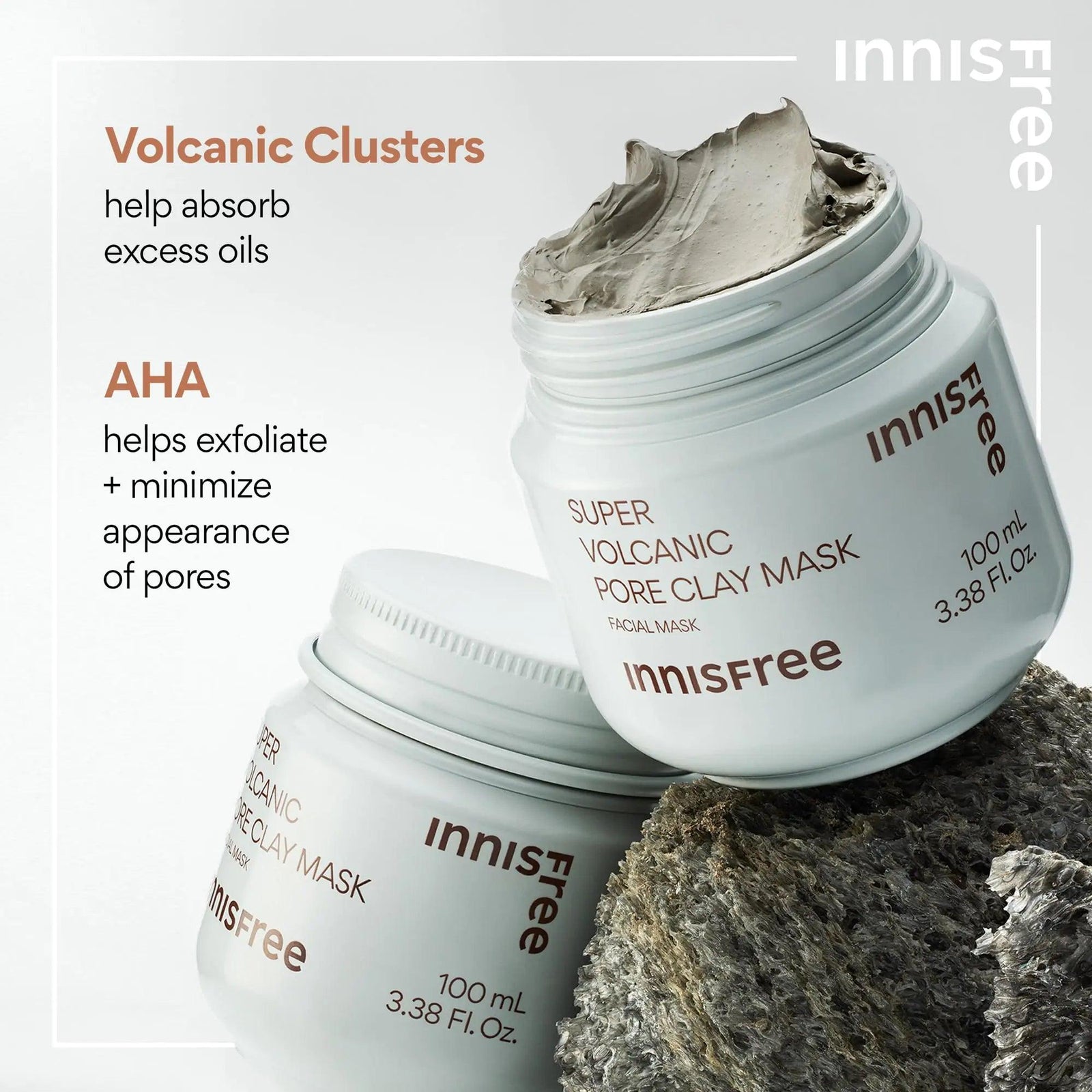 innisfree Super Volcanic Pore Clay Mask, Korean Pore Clearing Clay Mask with Volcanic Clusters and AHA 3.38 oz. / 100mL - Evallys.com # #