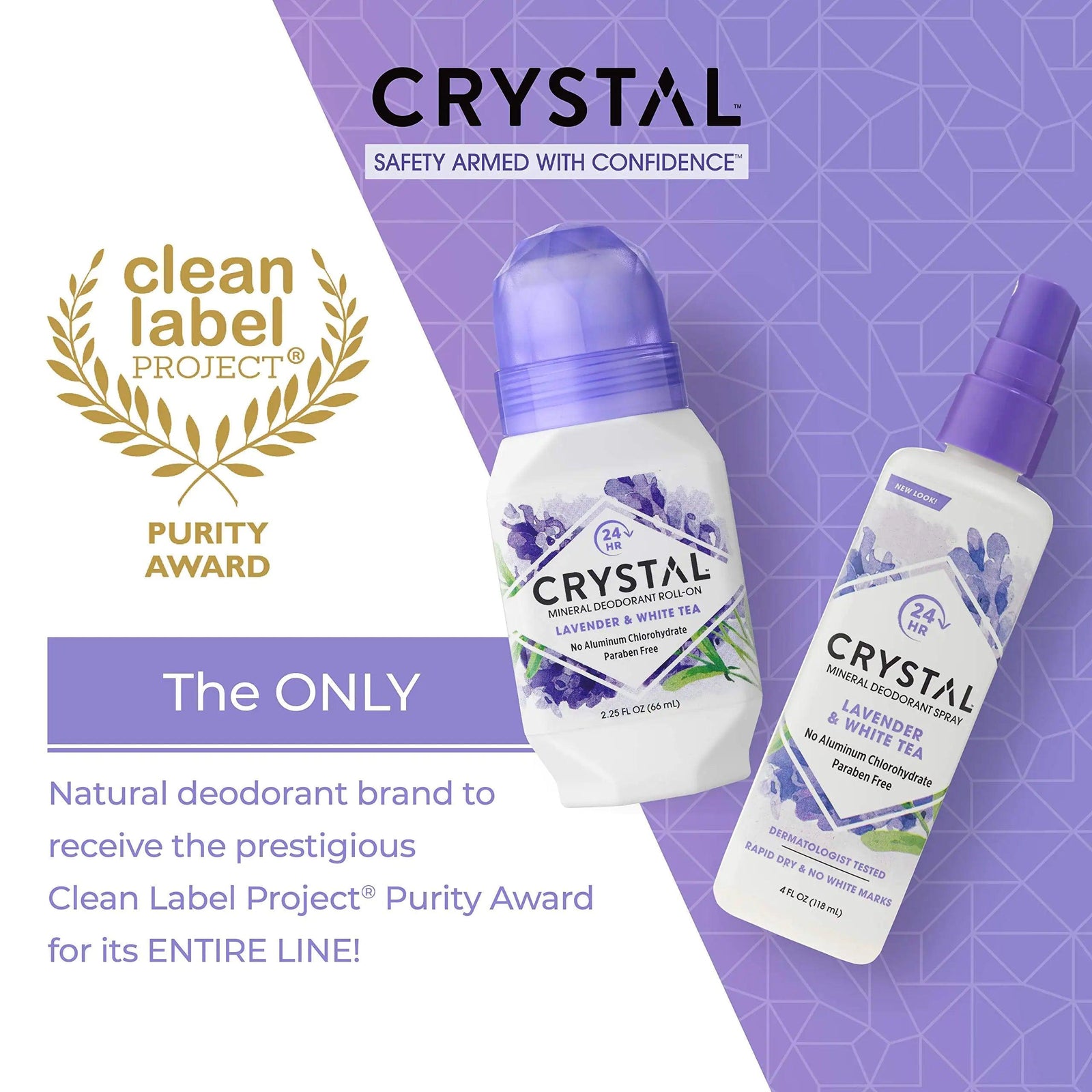 CRYSTAL Aluminum Free Mineral Deodorant Roll-On for Women & Men, Lavender & White Tea - Paraben Free - Certified Cruelty Free & Vegan Deodorant - Prevents Odor Up to 24 Hours,2.25 Fl Oz (Pack of 3) - Evallys.com # #