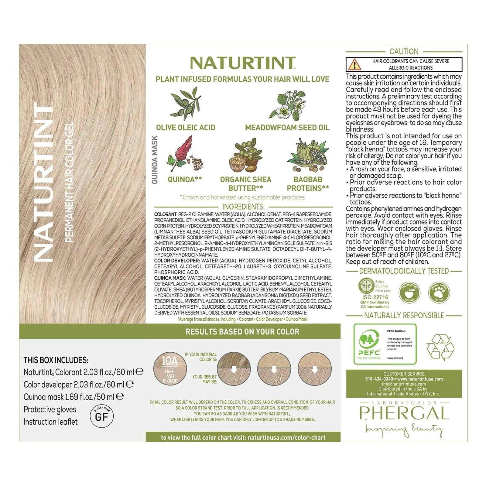 Naturtint Permanent Hair Color 10A Light Ash Blonde (Pack of 6), Ammonia Free, Vegan, Cruelty Free, up to 100% Gray Coverage, Long Lasting Results - Evallys.com # #