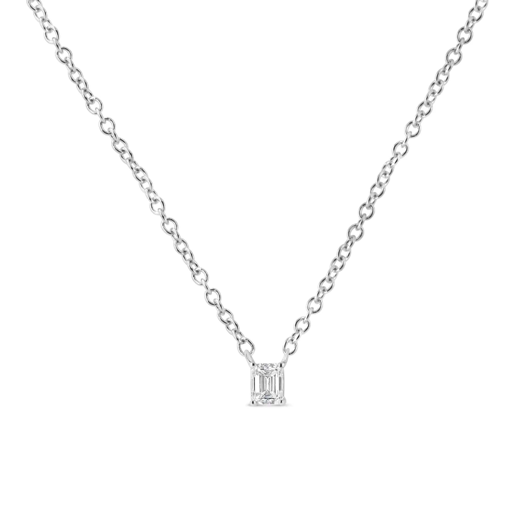 14K White Gold 1/5 Cttw Emerald Shape Solitaire Diamond 18" Pendant Necklace (G-H Color, VS2-SI1 Clarity) - Evallys.com # #