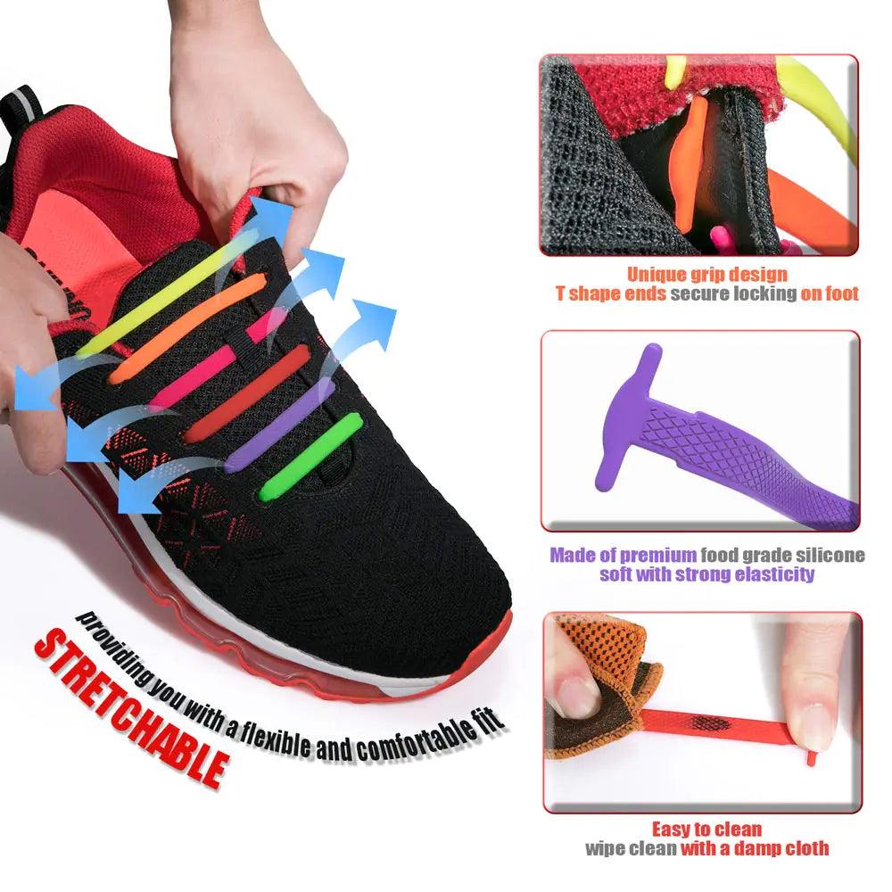 HOMAR No Tie Shoelaces for Kids and Adults Stretch Silicone Elastic No Tie Shoe Laces Adult Size Purple - Evallys.com # #