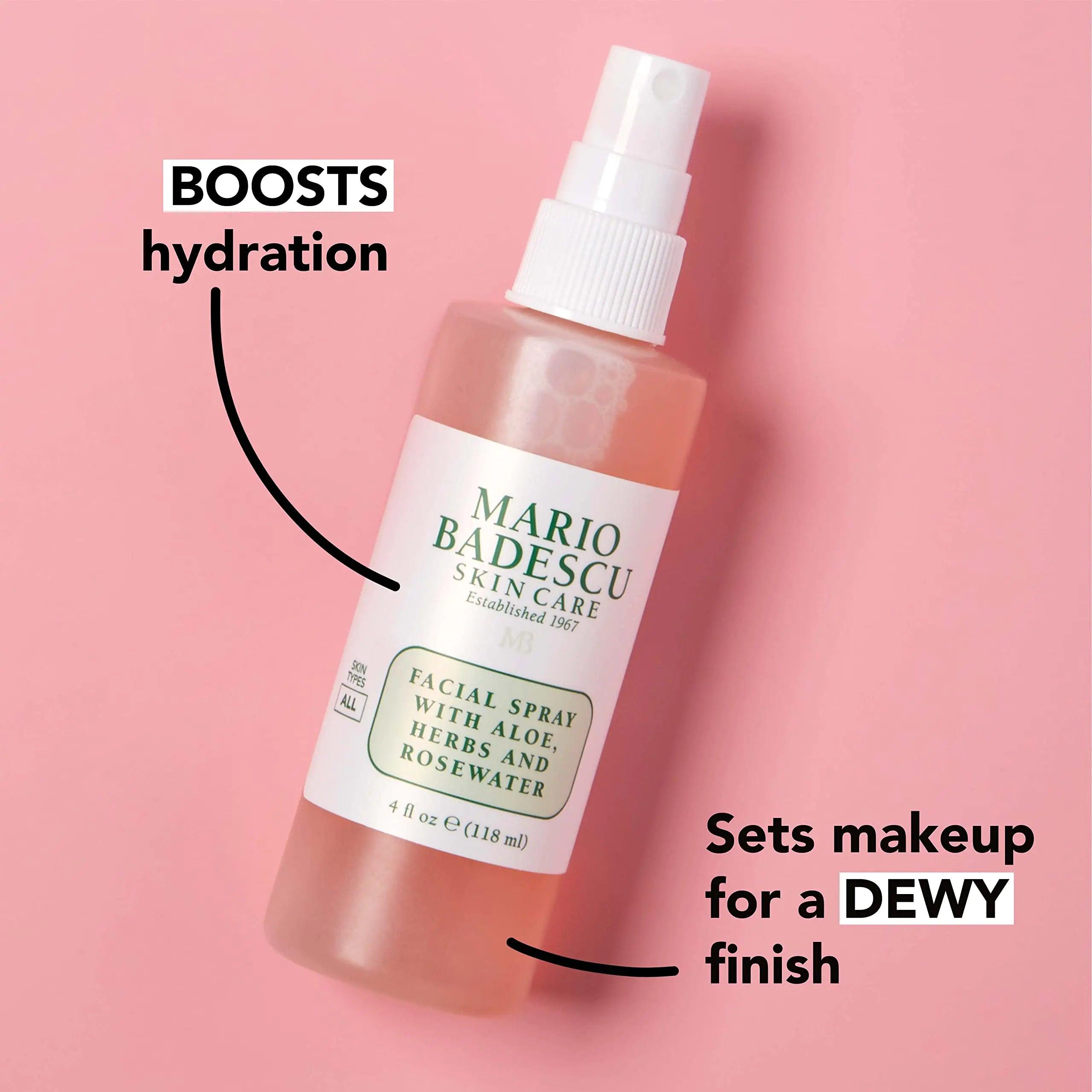 Mario Badescu Facial Spray with Aloe, Herbs and Rose Water for All Skin Types, Face Mist that Hydrates, Rejuvenates & Clarifies 4 Fl Oz (Pack of 2) - Evallys.com # #