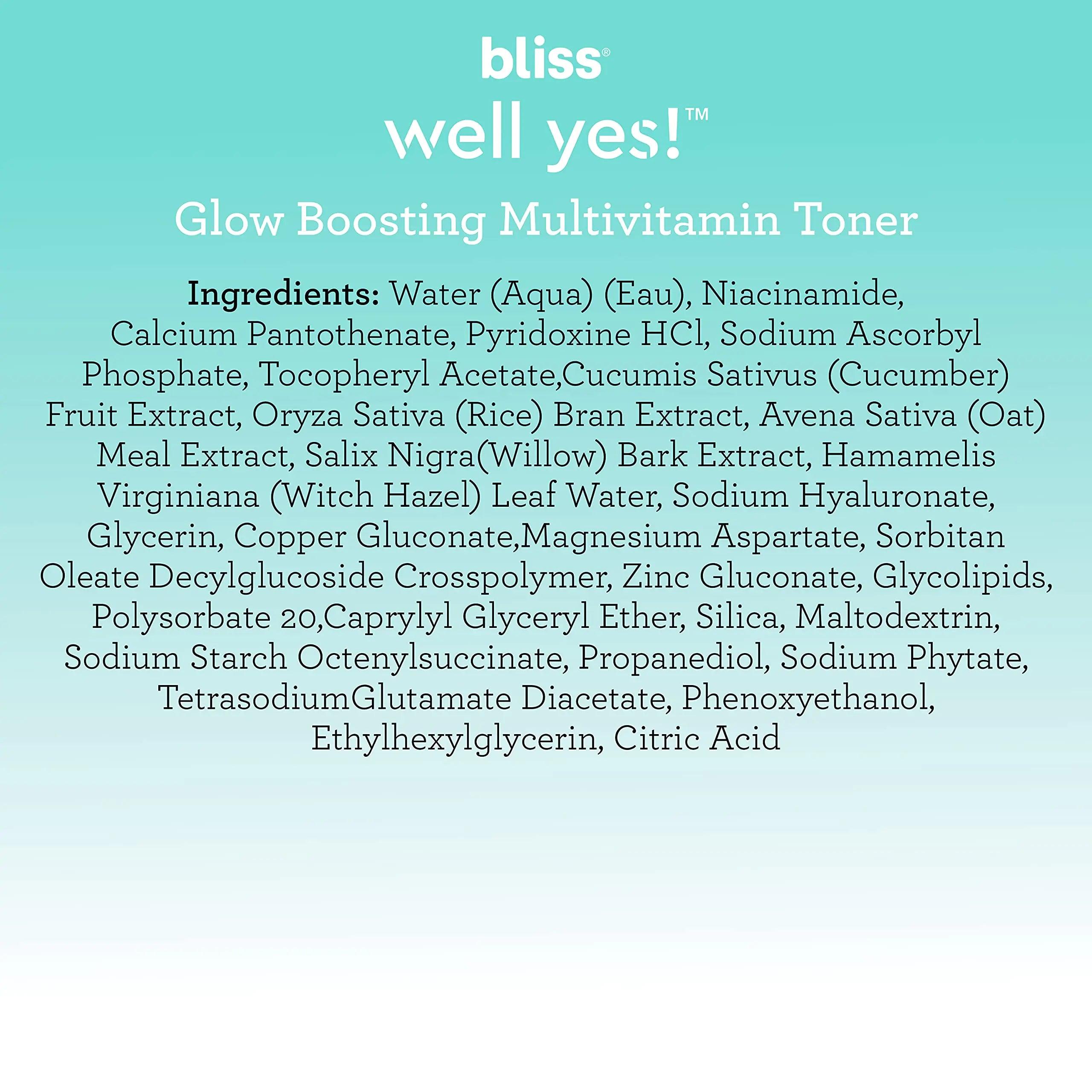 Bliss Well Yes Hydrating Toner with Vitamin B3, B5, B6, C & E - Brightens, Soothes, and Balances Skin - Alcohol-Free, Ideal for Sensitive & Oily Skin Glow Boosting Toner - Evallys.com # #