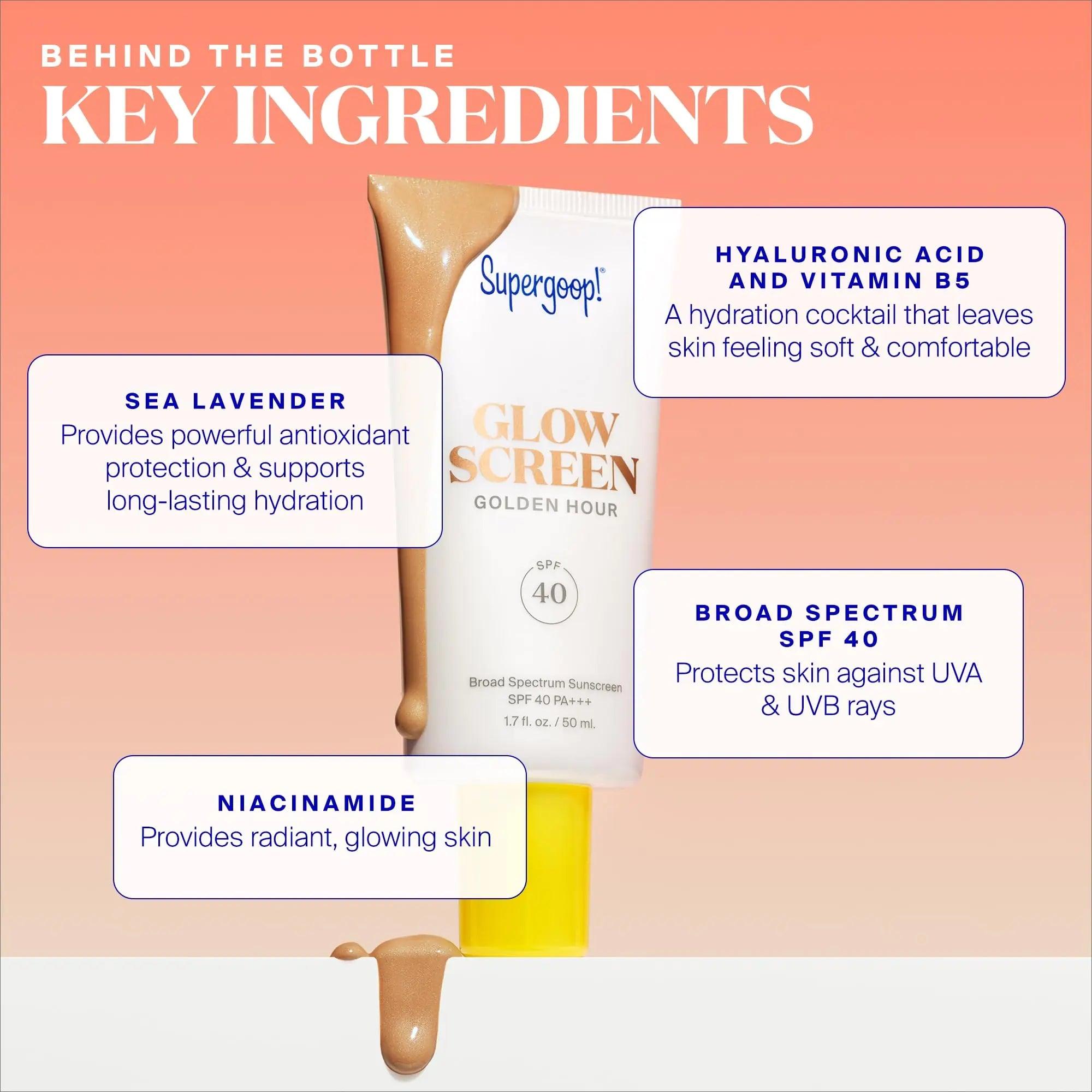 Supergoop! Glowscreen SPF 40, Sunset (Deep Bronze Glow) - 1.7 fl oz - Glowy Primer + Broad Spectrum Sunscreen - Helps Filter Blue Light - Boosts Hydration w/Hyaluronic Acid, Vitamin B5 & Niacinamide - Evallys.com # #