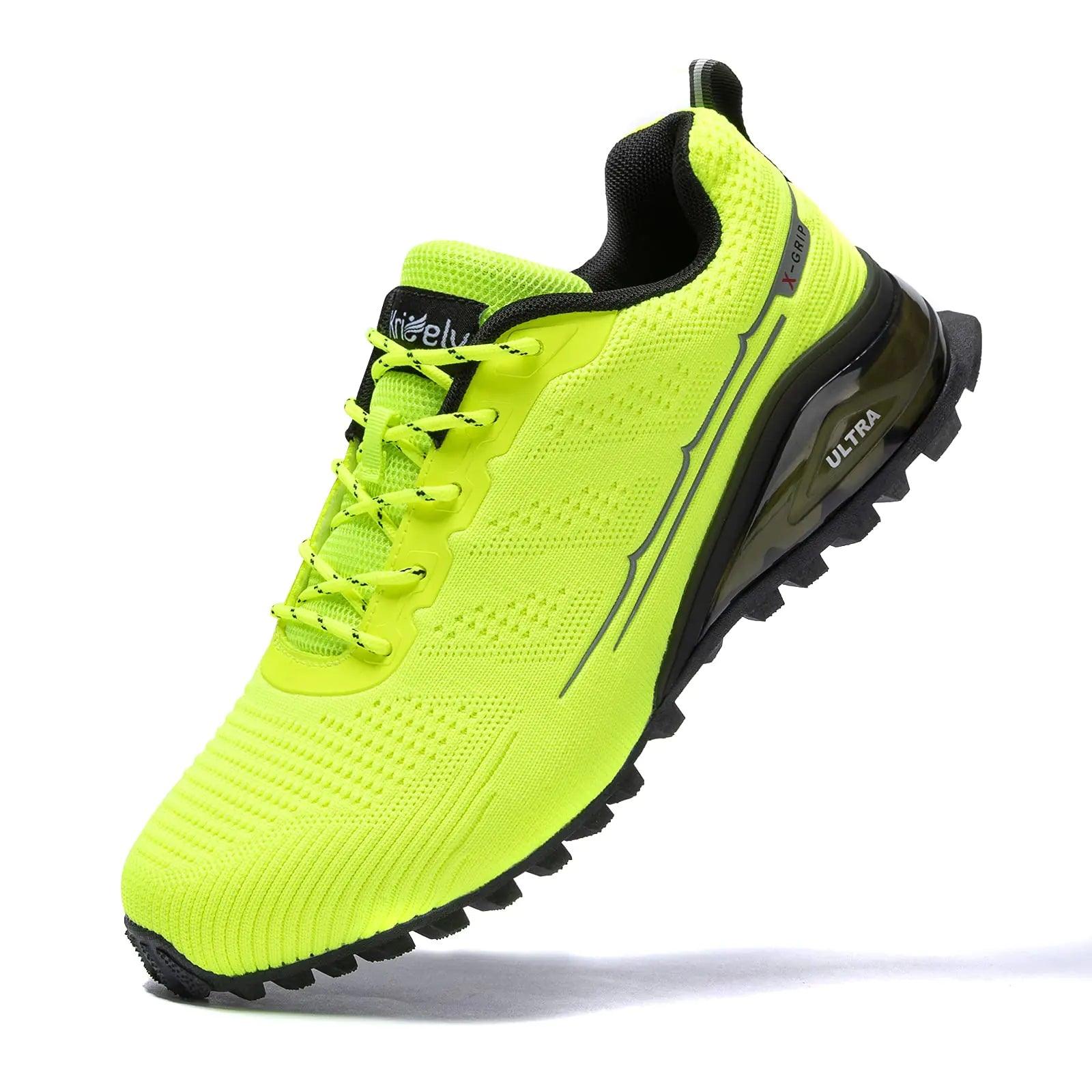 Kricely Men's Trail Running Shoes Fashion Walking Hiking Sneakers for Men Tennis Cross Training Shoe Outdoor Snearker Mens Casual Workout Footwear 7.5 Fluorescent Green - Evallys.com # #