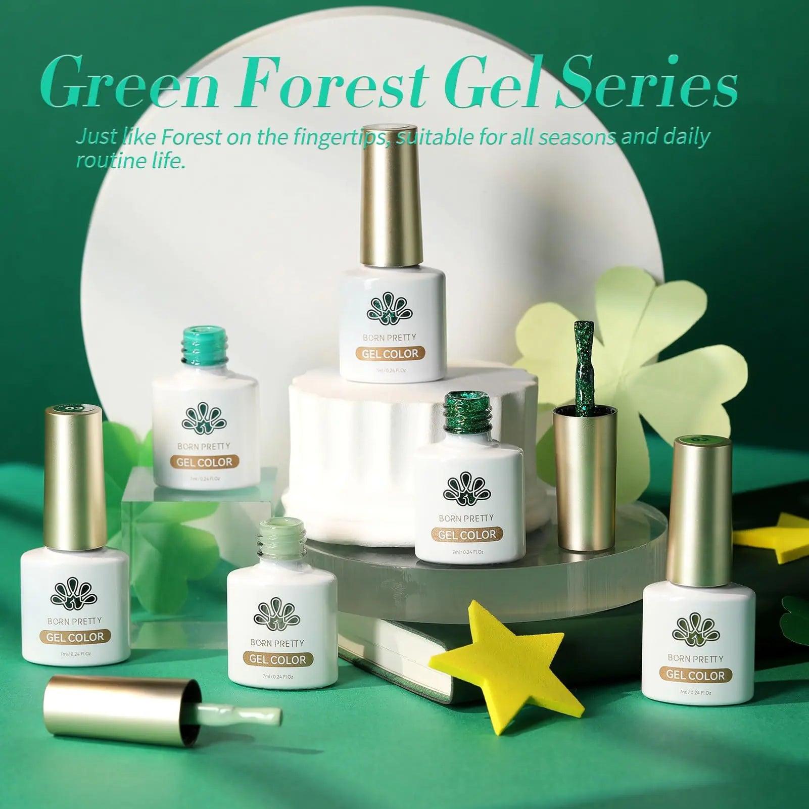Born Pretty Green Gel Nail Polish, Christmas Carnival Evergreen Gel Nail Polish Set, Glitter Green Sparkle Gel Polish Nail Art Varnish Manicure Collection St. Patrick's Day 6PCS green forest - Evallys.com