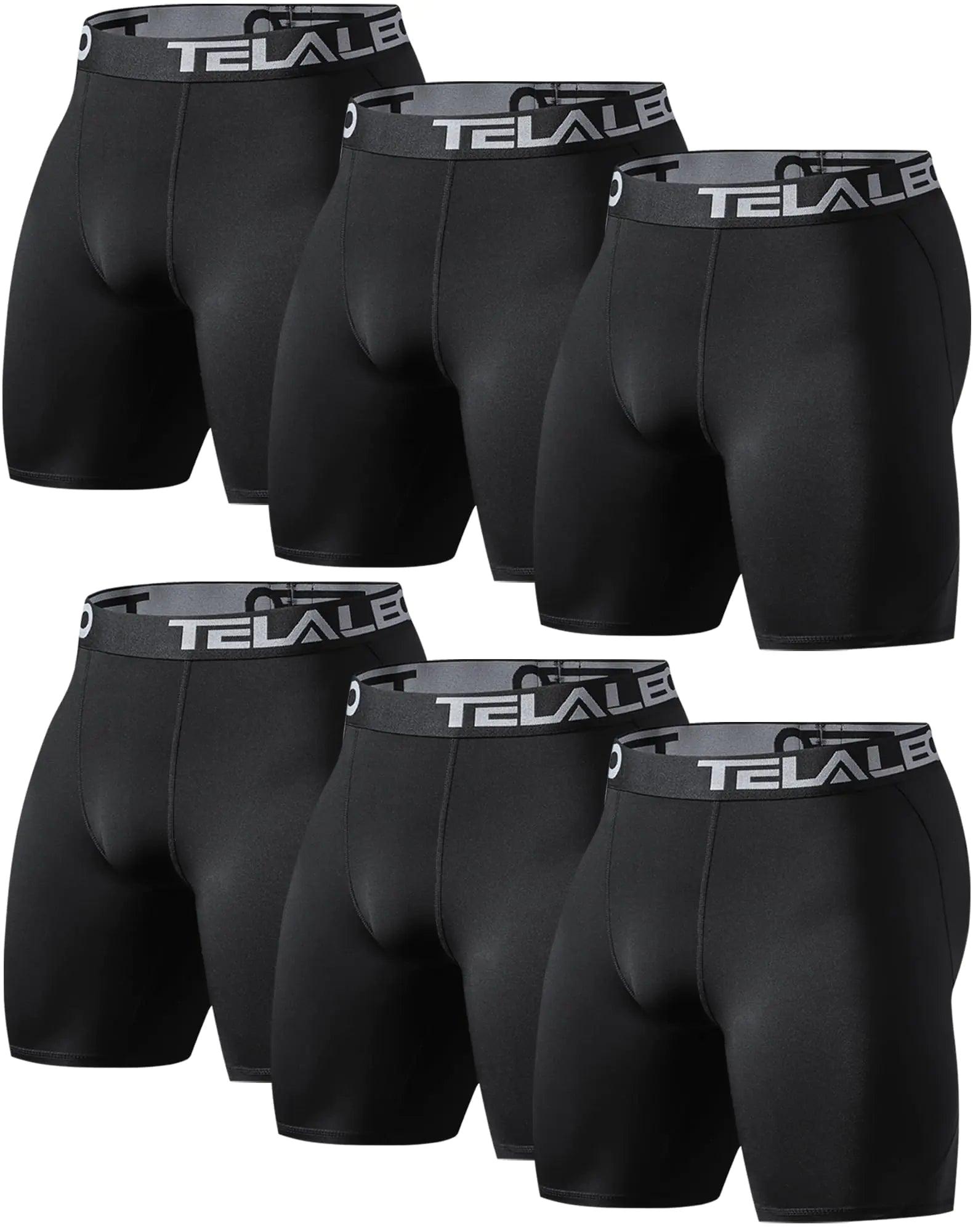TELALEO 5/6 Pack Compression Shorts Men Spandex Sport Shorts Athletic Workout Running Performance Baselayer Underwear Black(6pcs) Small - Evallys.com # #
