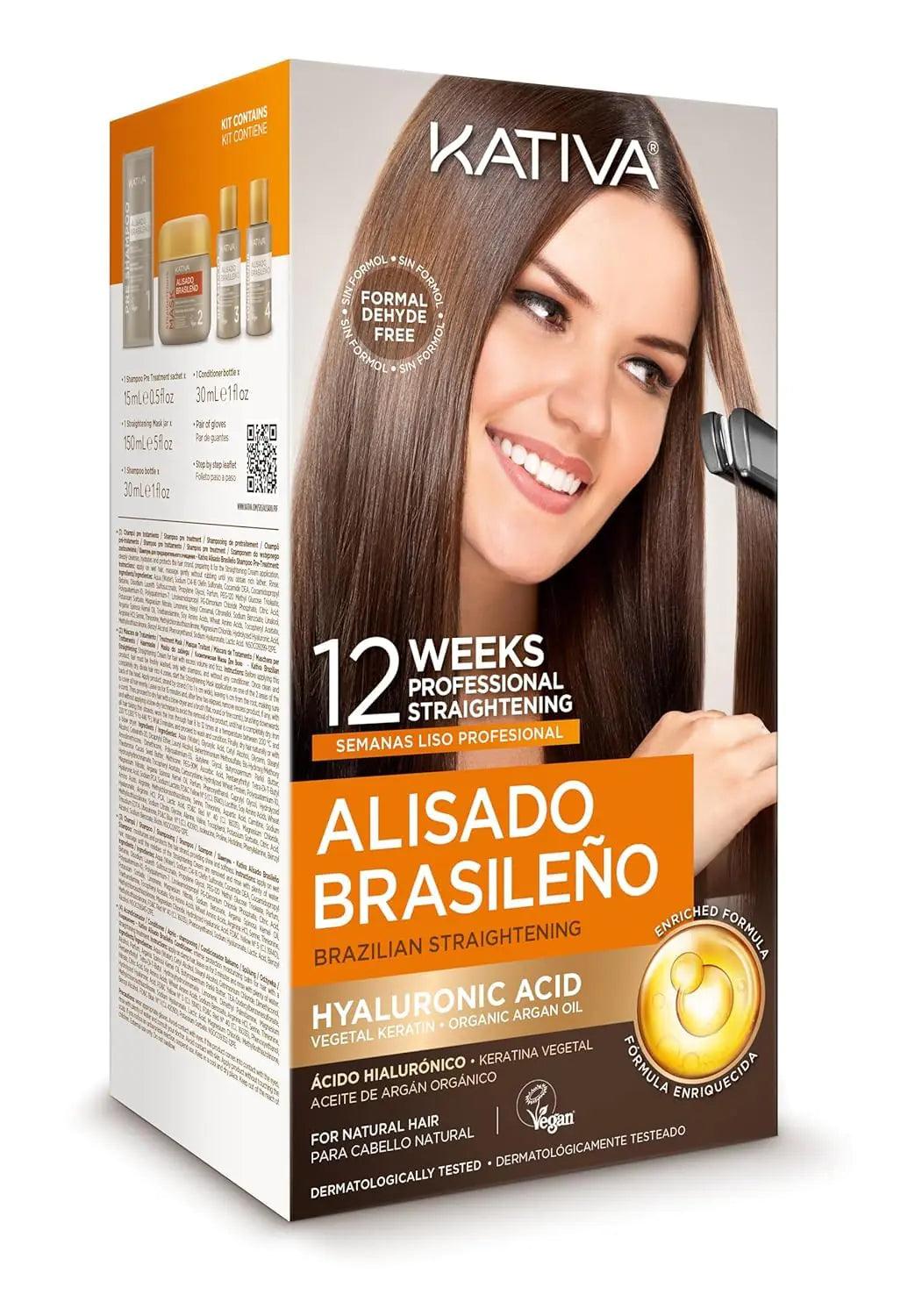 Kativa Brazilian Straightening Kit, 12 Weeks of Home Use Professional Straightening, with Organic Argan Oil, Shea Butter, Keratin & Amino Acids, for Straighter, Softer and Shinier Hair, All Hair Types - Evallys.com # #