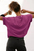 Women's Oversize Workout Crop Tops Casual Short Sleeve Drop Shoulder Boxy T-Shirts Roll Hem Basic Loose Yoga Running Tees Medium Purple Red - Evallys.com # #