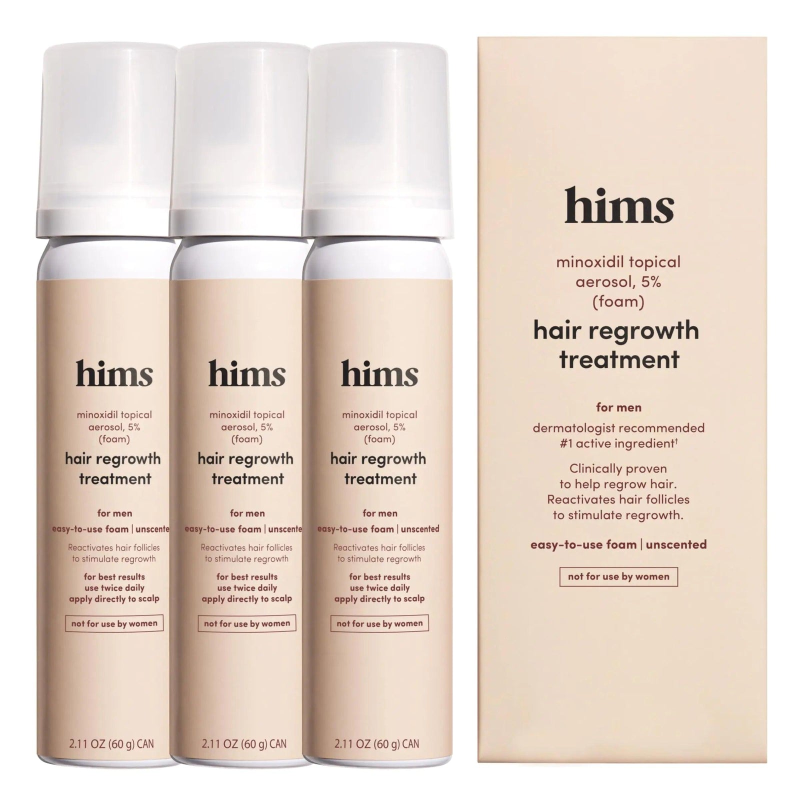 hims Extra Strength Hair Regrowth Treatment for Men with 5% Topical Minoxidil Foam for Hair Loss and Thinning Hair, Unscented No Drip Formula, 3 Month Supply, 3 Pack - Evallys.com # #