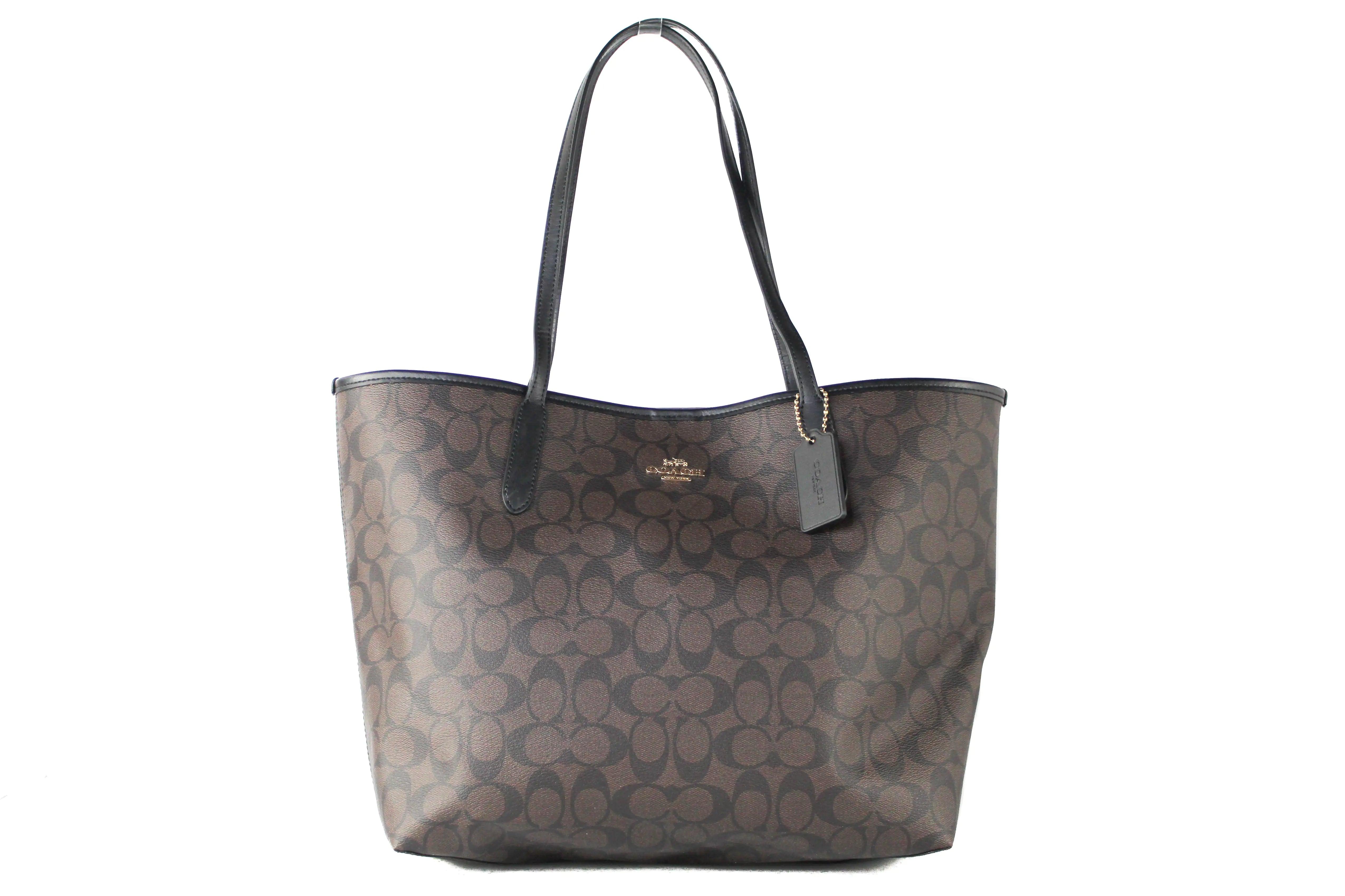 Coach (5696) Brown Black Signature Coated Canvas City Tote Shoulder Bag Handbag - Evallys.com # #