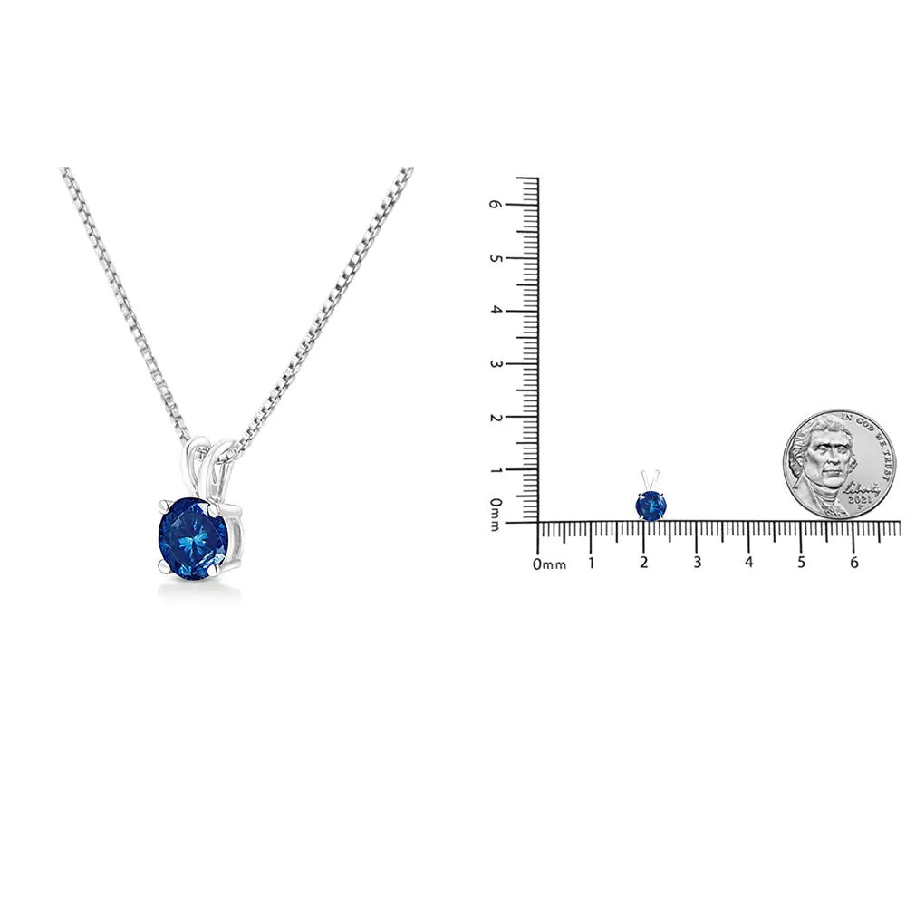 10K White Gold Round Brilliant Cut Lab Grown Blue Diamond 4-Prong Solitaire Pendant Necklace (Blue Color, VS2-SI1 Clarity) - 18" - Evallys.com # #