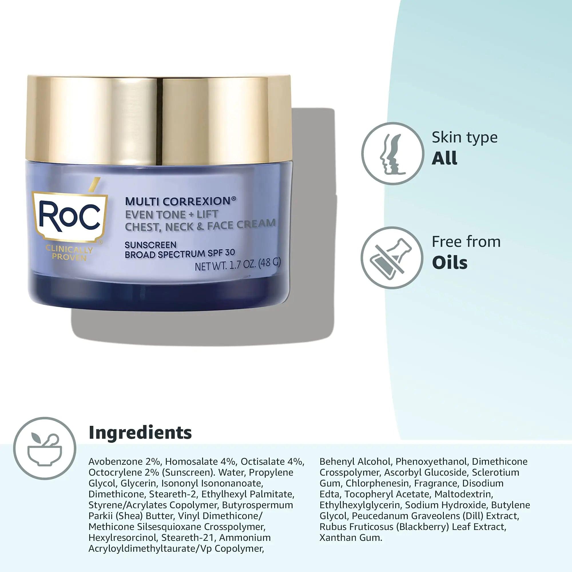 RoC Multi Correxion 5 in 1 Chest Neck Face Anti-Aging Moisturizer with SPF 30, Neck Firming Cream, 1.7 Ounce - Evallys.com # #