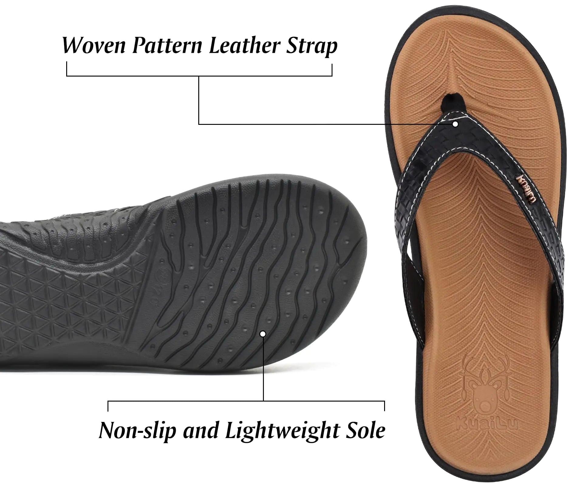 KuaiLu Womens Flip Flops Ladies Yoga Mat Comfortable Walking Thong Sandals With Plantar Fasciitis Arch Support Slip On Indoor Outdoor For Summer 11 Khaki Black - Evallys.com # #