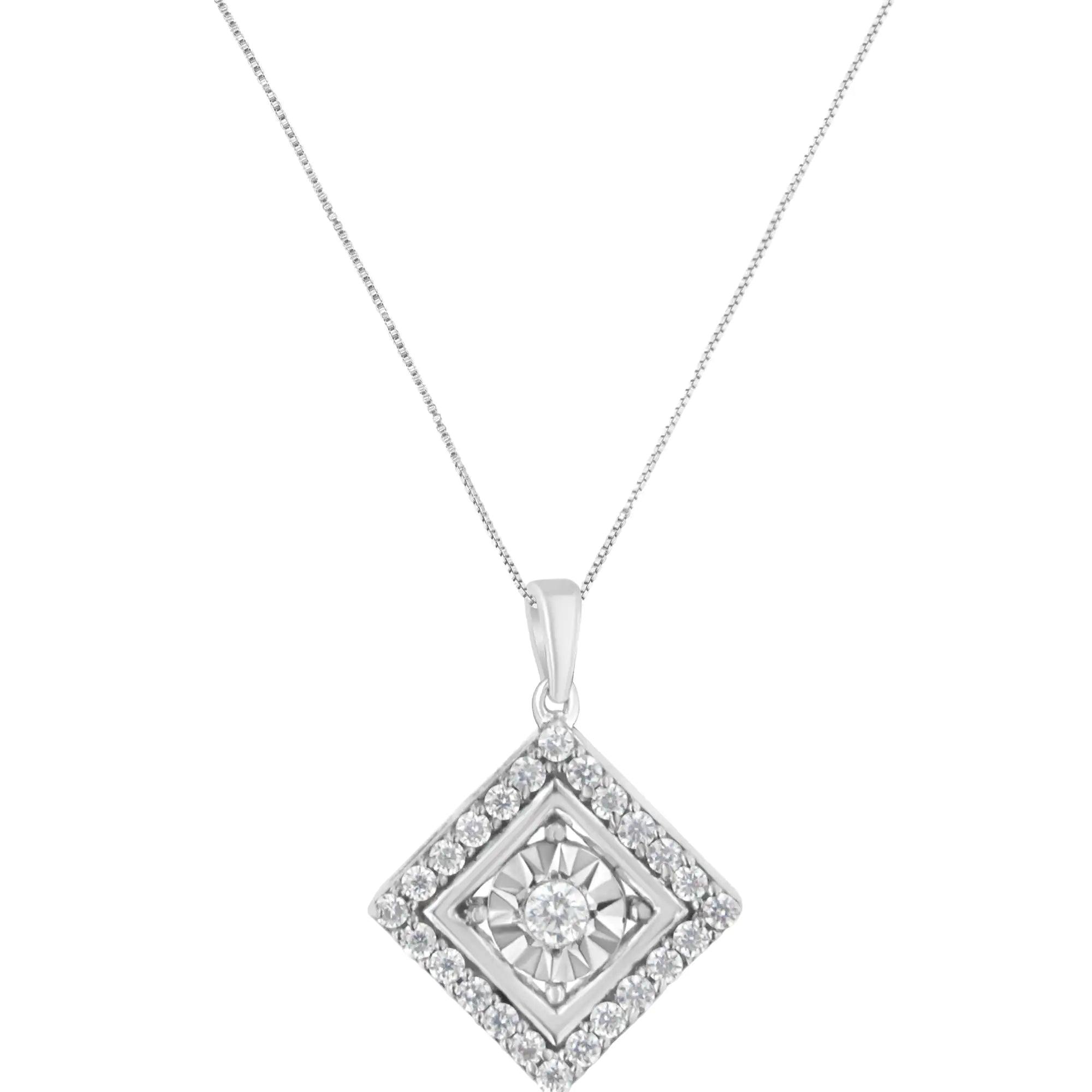 10KT White Gold 1/2 cttw Diamond Square Pendant Necklace (I-J Color, I2-I3 Clarity) - Evallys.com # #