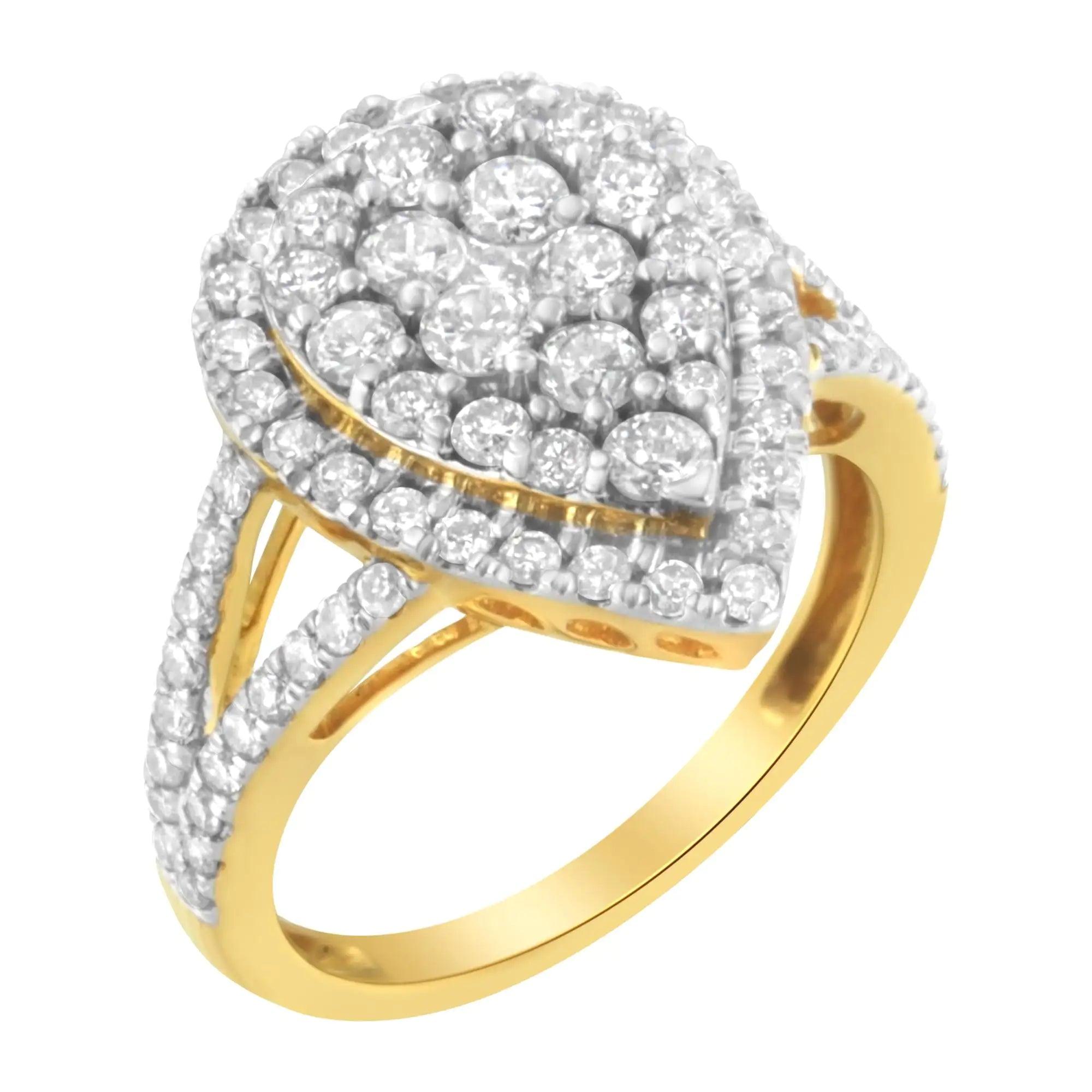 2 Micron Yellow Plated Sterling Silver Diamond Cluster Ring (1 1/2 cttw, J-K Color, I1-I2 Clarity) - Evallys.com # #