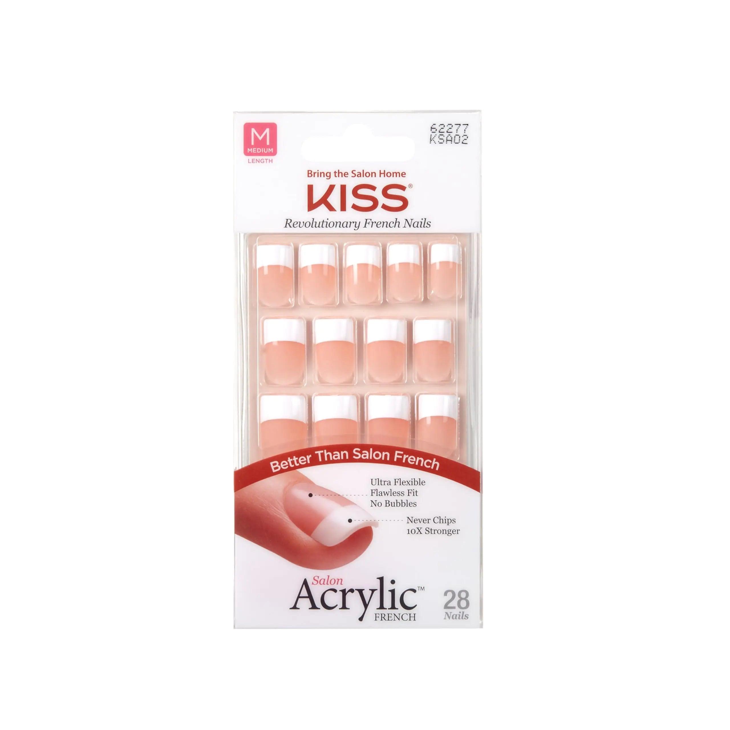 KISS Salon Acrylic Press On Nails, Nail glue included, 'Sugar Rush', French, Medium Size, Square Shape, Includes 28 Nails, 2g Glue, 1 Manicure Stick, 1 Mini File Sugar Rush 1 Count (Pack of 1) - Evallys.com # #