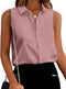 Zeagoo Women's Sleeveless Button Down Shirts Blouses Solid Casual Loose V Neck Tank Tops for Work S-XXL Pink Large - Evallys.com # #