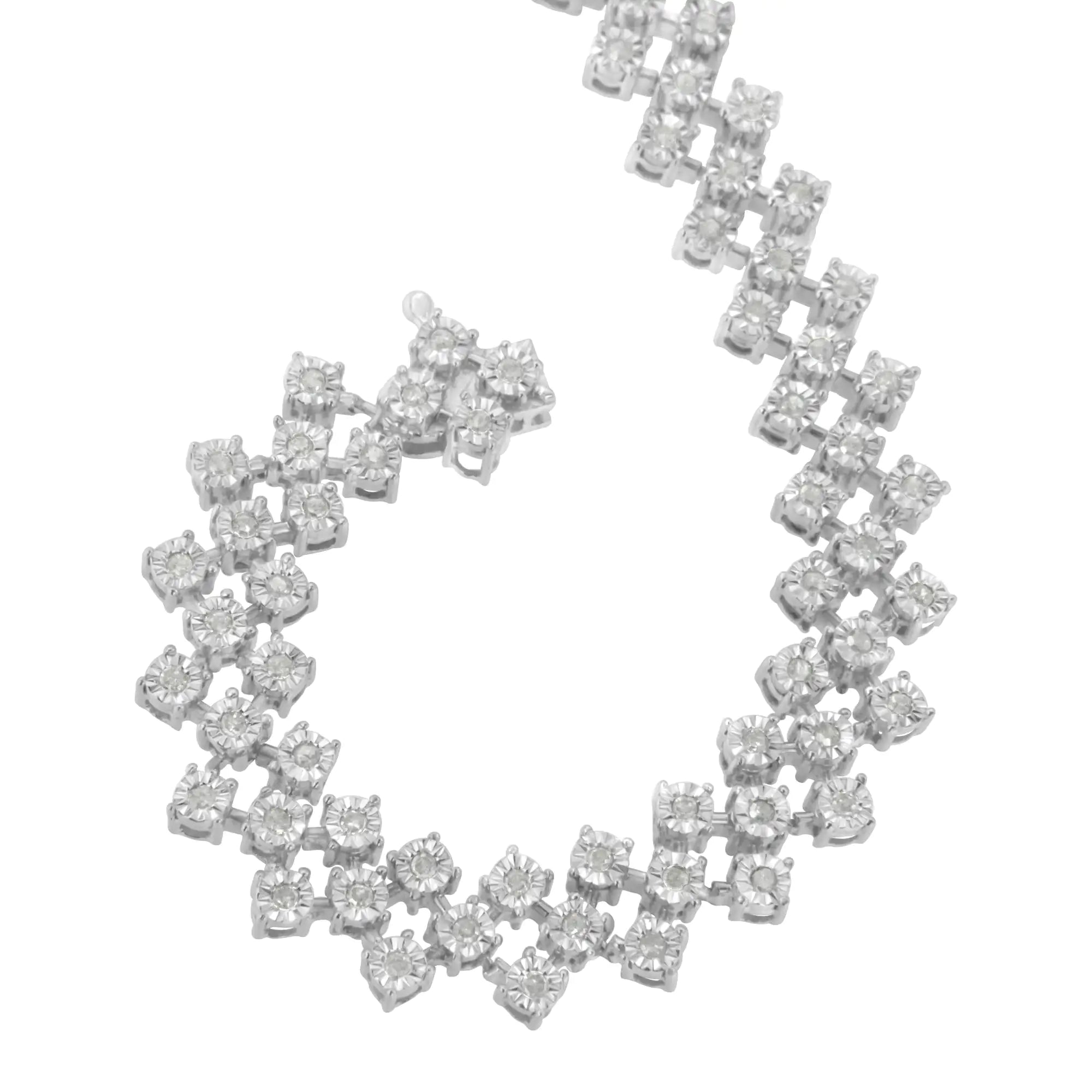 .925 Sterling Silver 1.0 cttw Miracle-Set Round Diamond "Zig Zag" Link Bracelet (I-J Color, I3 Clarity) -7.25 - Evallys.com # #