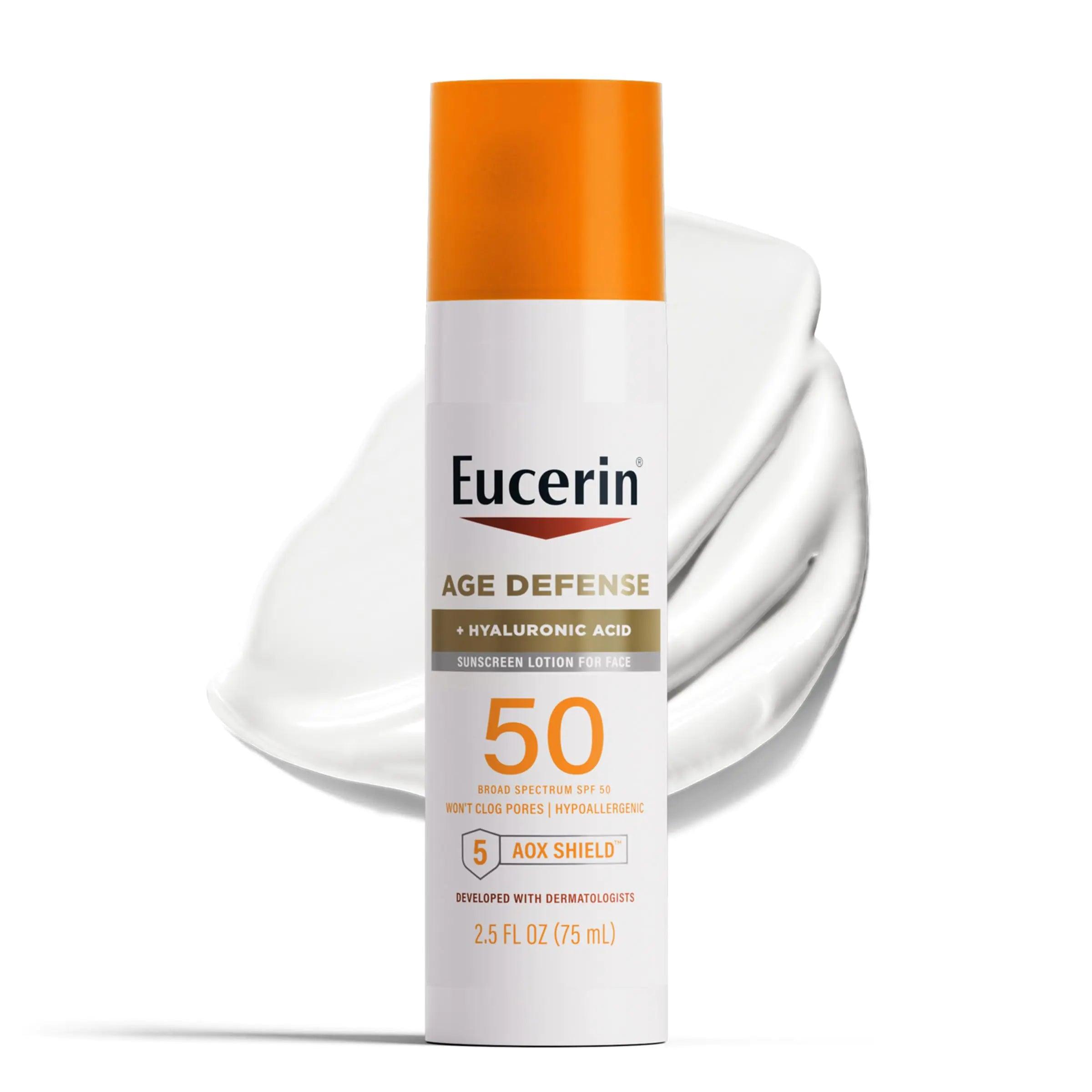 Eucerin Sun Age Defense SPF 50 Face Sunscreen Lotion, Hypoallergenic, Fragrance Free Sunscreen SPF 50 with Hyaluronic Acid, 2.5 Fl Oz Bottle - Evallys.com # #