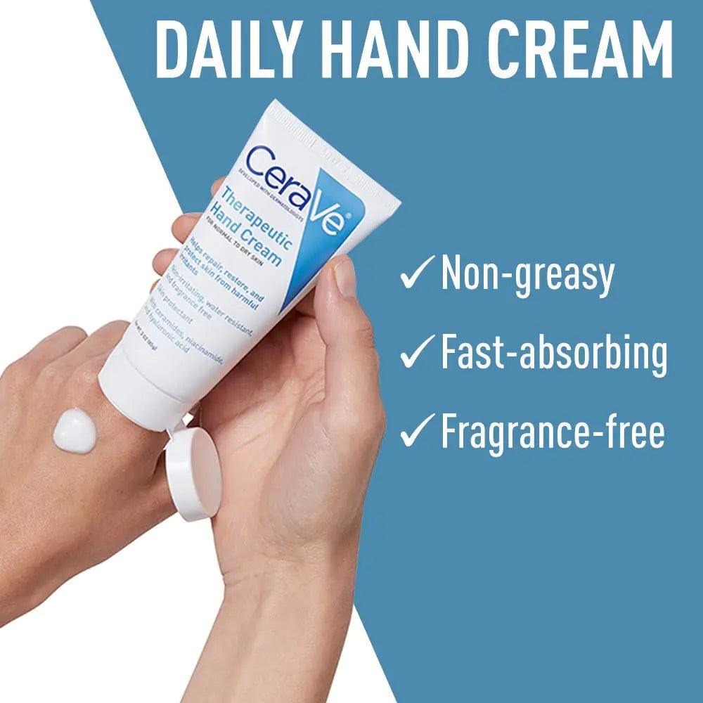 CeraVe Therapeutic Hand Cream for Dry Cracked Hands With Hyaluronic Acid and Niacinamide | Fragrance Free 3 Ounce 3 Ounce (Pack of 1) - Evallys.com # #