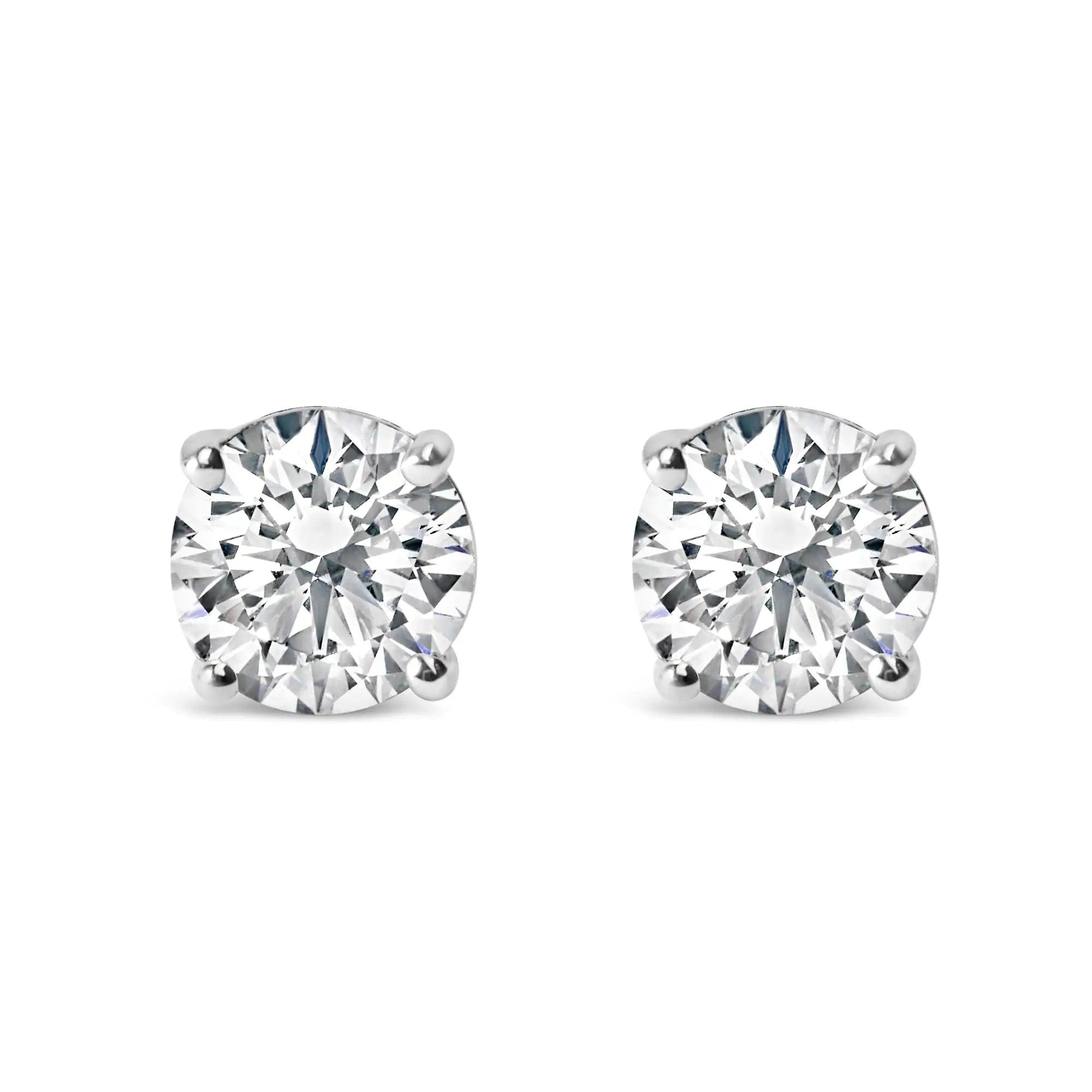 .925 Sterling Silver 1.0 Carat Round Brilliant Cut Lab Grown White Diamond 4-Prong Classic Solitaire Stud Earrings - Evallys.com # #