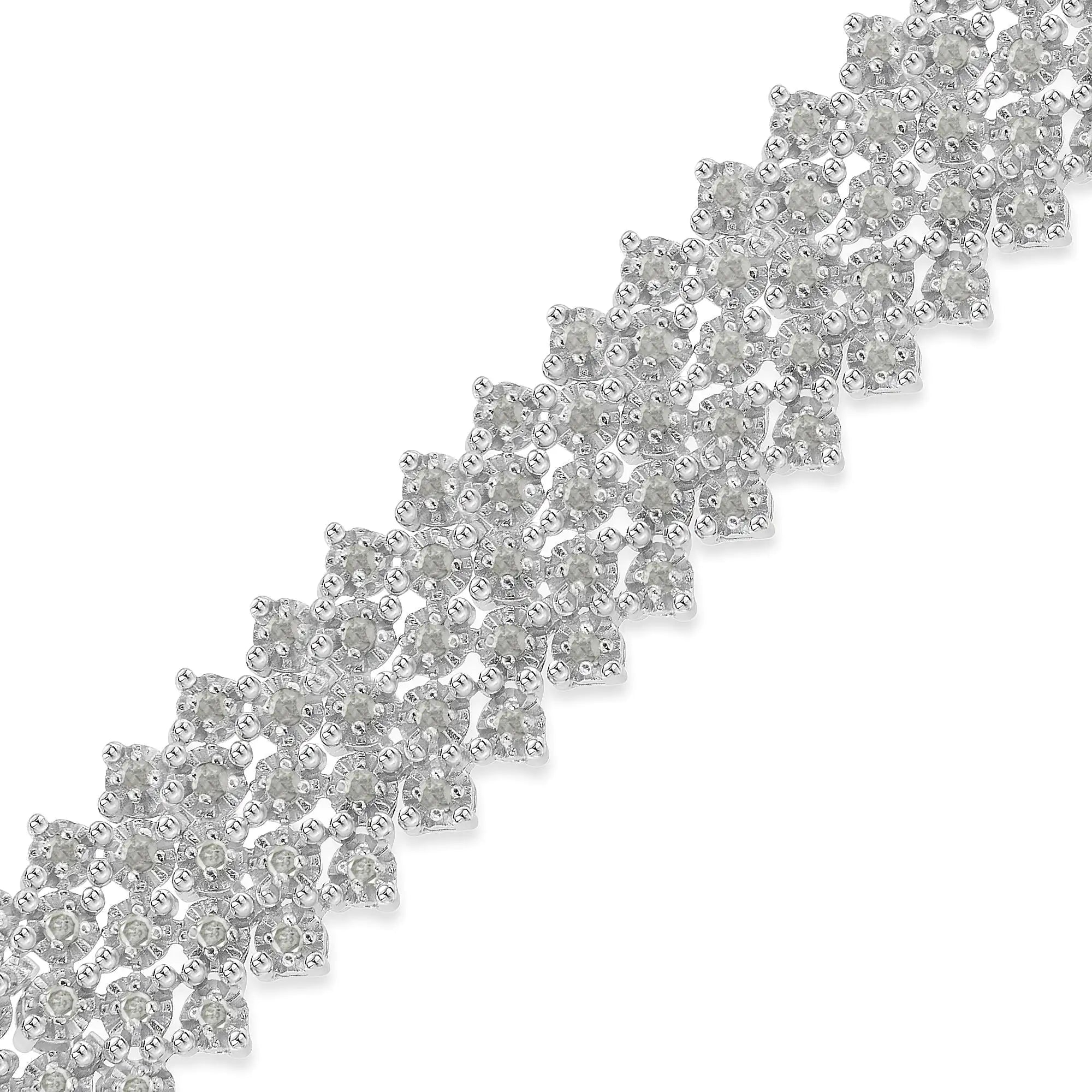 .925 Sterling Silver 3.0 cttw Diamond Multi-Row Tennis Bracelet (I-J Clarity, I3 Color) - Size 7" - Evallys.com # #