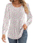 Ficerd Women's Puff Long Sleeve Tunic Tops Pleated Crew Neck Blouses Dressy Casual Loose Fit Fall and Winter Shirts Pink Floral Large - Evallys.com